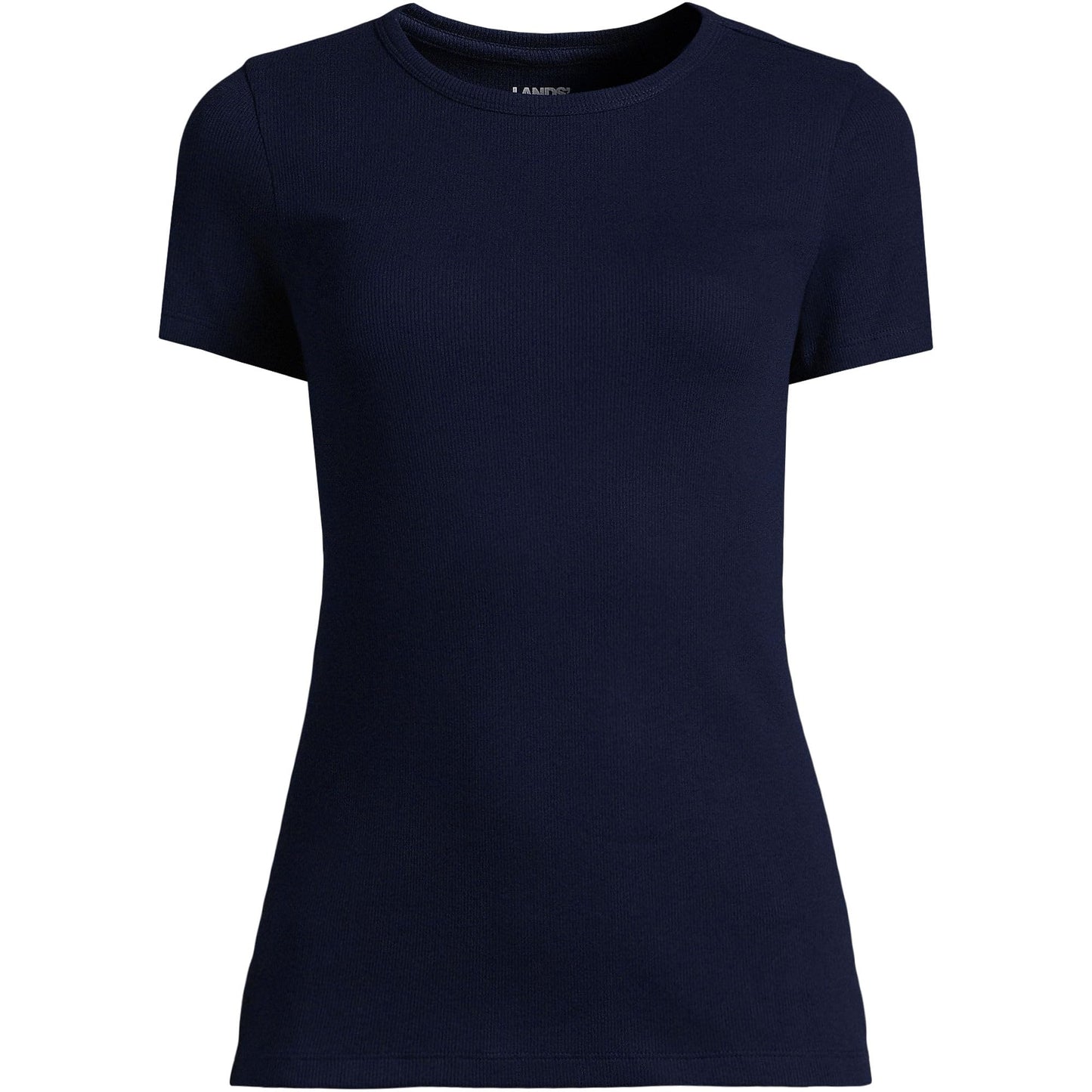 Lands' End Womens Short Sleeve Micro Rib Crew Deep Sea Navy Tall Medium