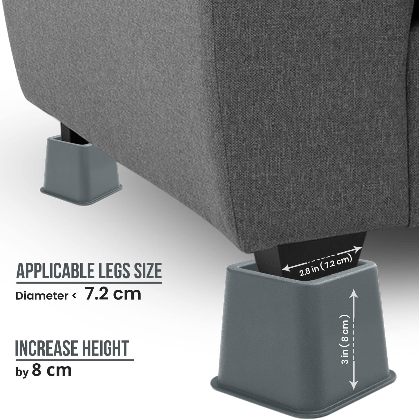 Utopia Bedding Adjustable Bed Furniture Risers - Elevation in Heights 3, 5 or 8 Inch Heavy Duty Risers for Beds - Supports up to 1,300 lbs - (Set of 4 Riser, Grey)