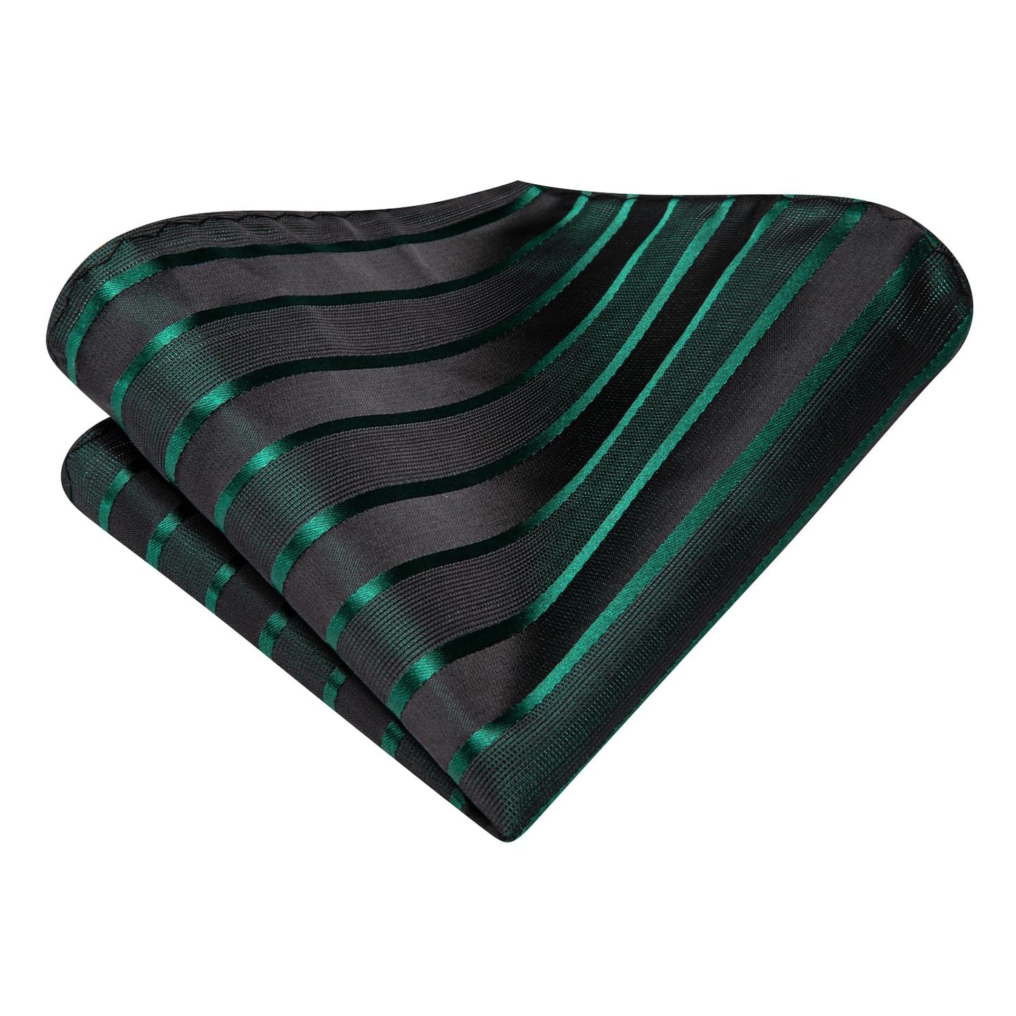 Hi-Tie Black Tie Emerald Green Tie Silk Extra Long 70'' Men's Ties Set Striped Dress Necktie and Pocket Square Cufflinks