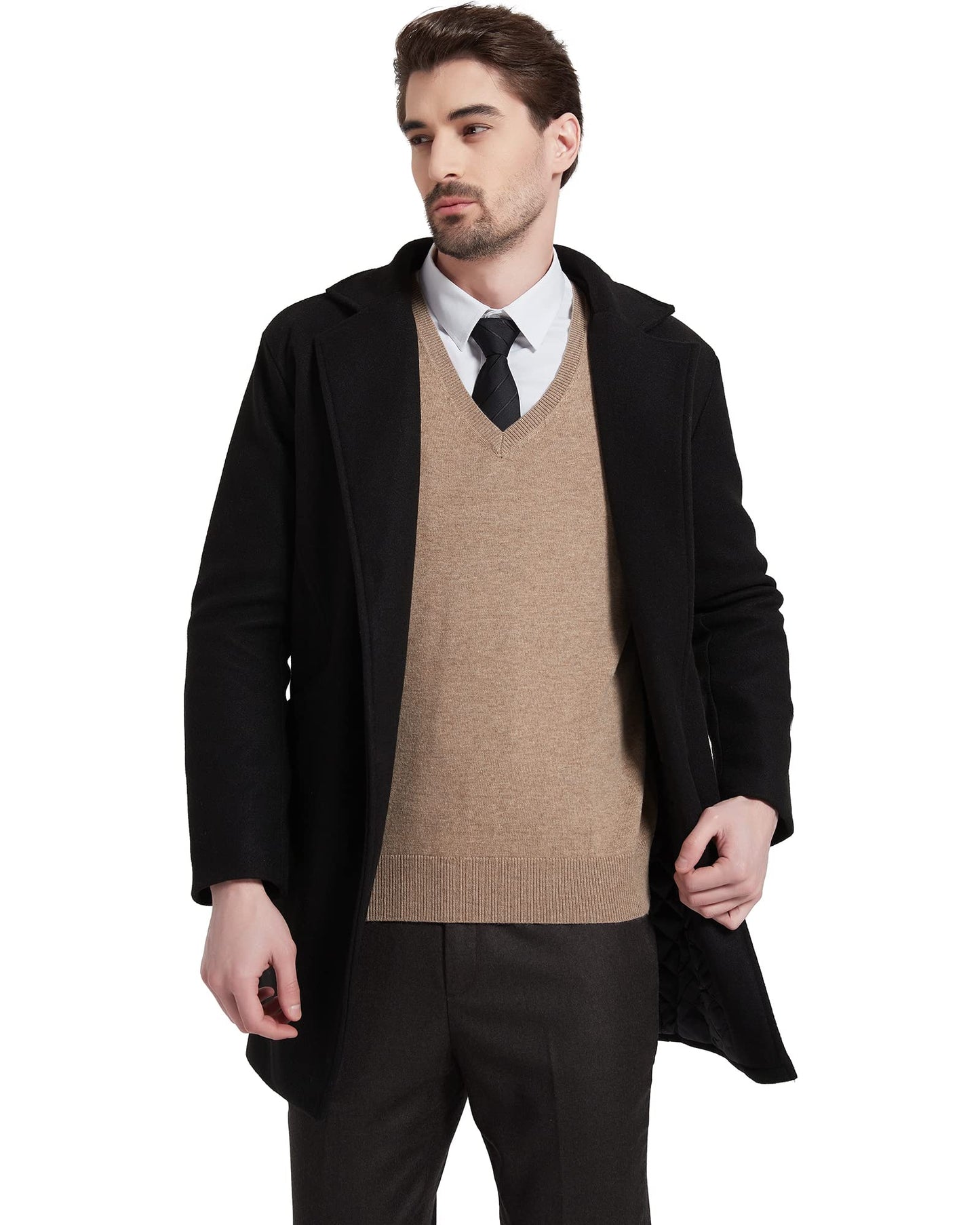 Kallspin Men's Big & Tall Wool Blended Vest Sweater Relaxed Fit V Neck Sleeveless Knitted Pullover (Coffee 3XL-Tall)