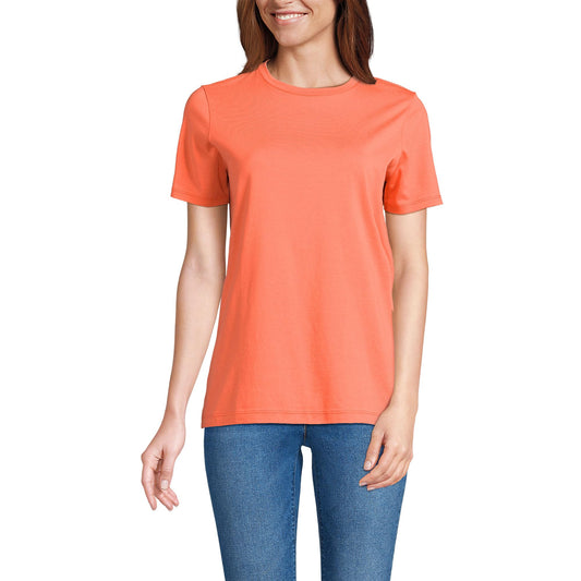 Lands' End Womens Short Sleeve Relaxed Supima Cotton Crew Neck T Shirt Papaya Orange Tall Small