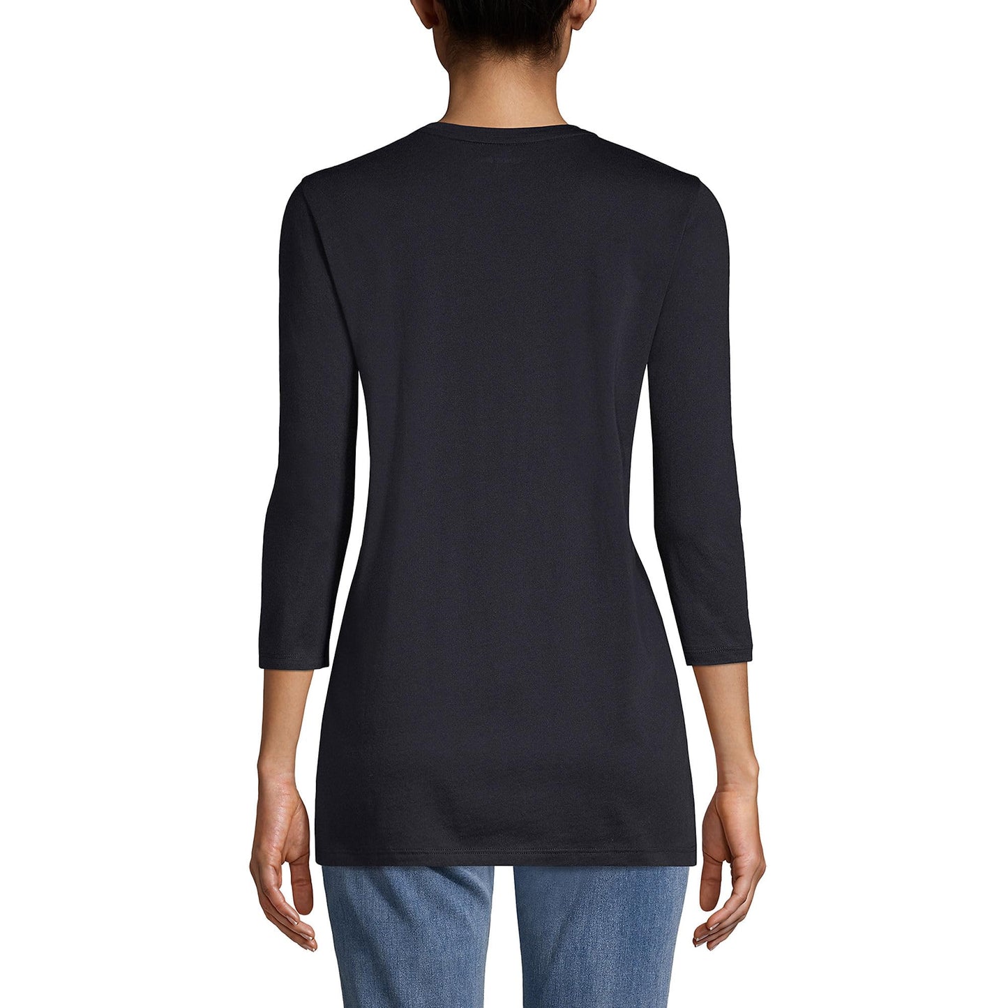 Lands' End Womens 3Q Cotton Supima Crew Neck Tunic Black Tall X-Large