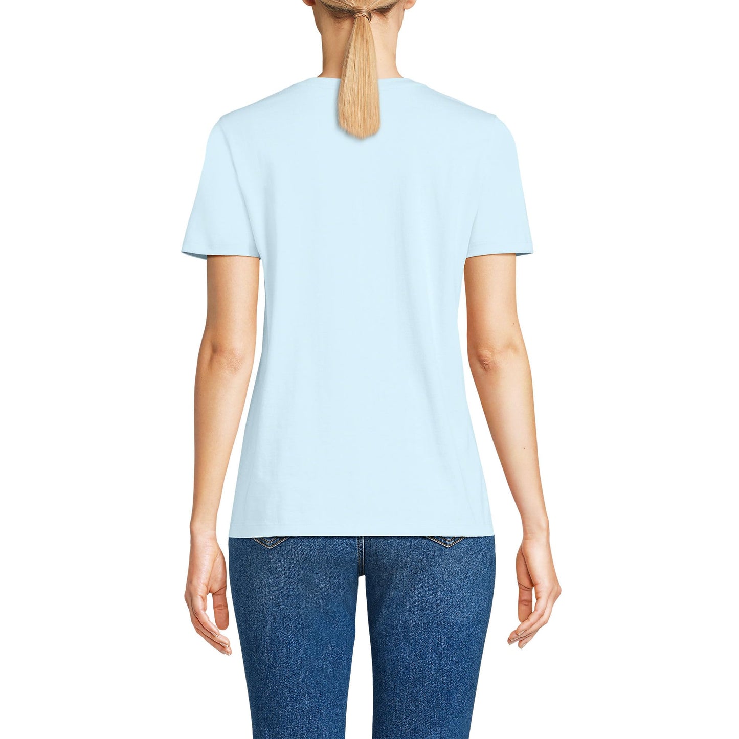 Lands' End Womens Short Sleeve Relaxed Supima Cotton Crew Neck T Shirt Soft Ice Blue Tall X-Large