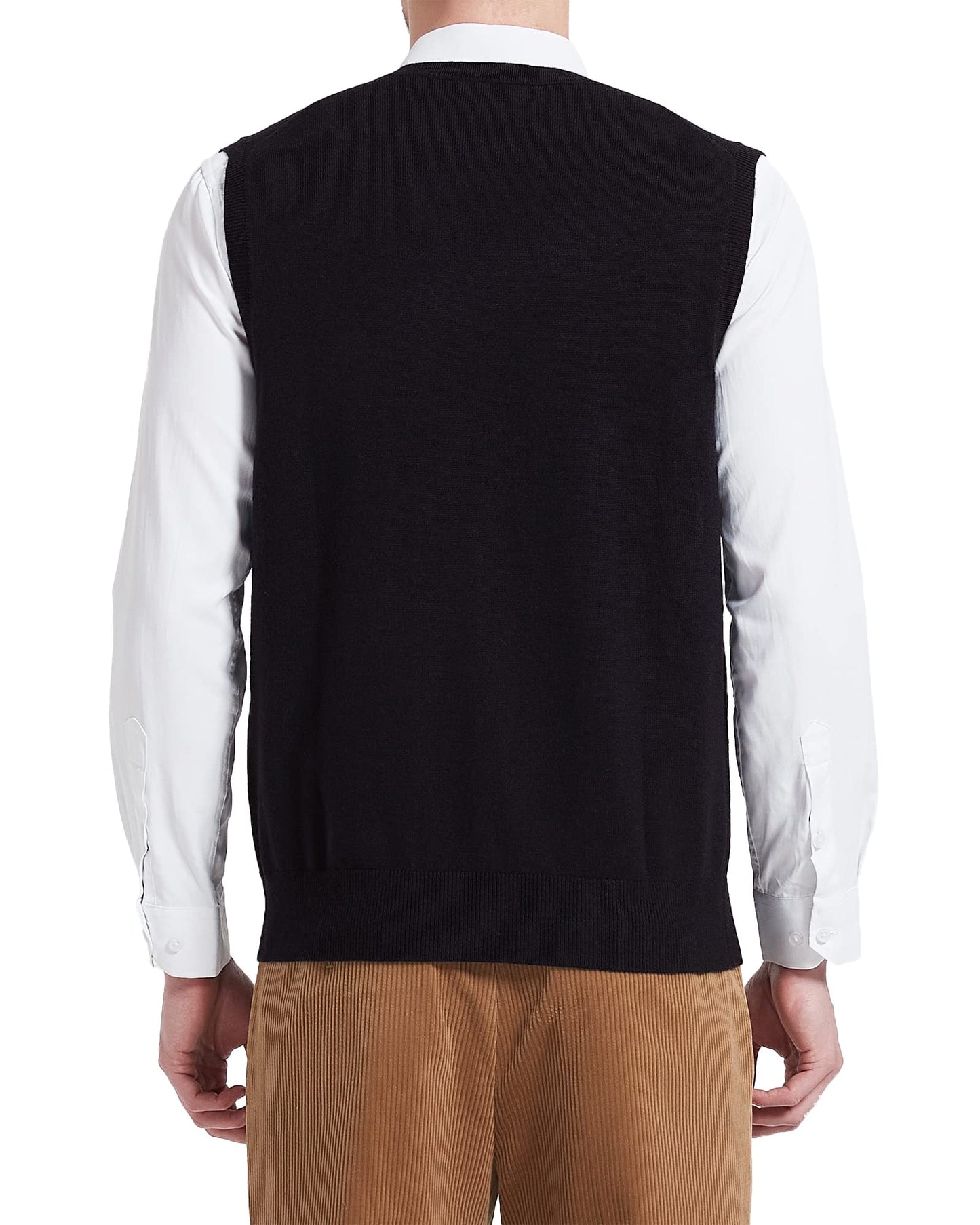 Kallspin Men's Big & Tall Wool Blended Vest Sweater Relaxed Fit V Neck Sleeveless Knitted Pullover (Black 2XL-Tall)