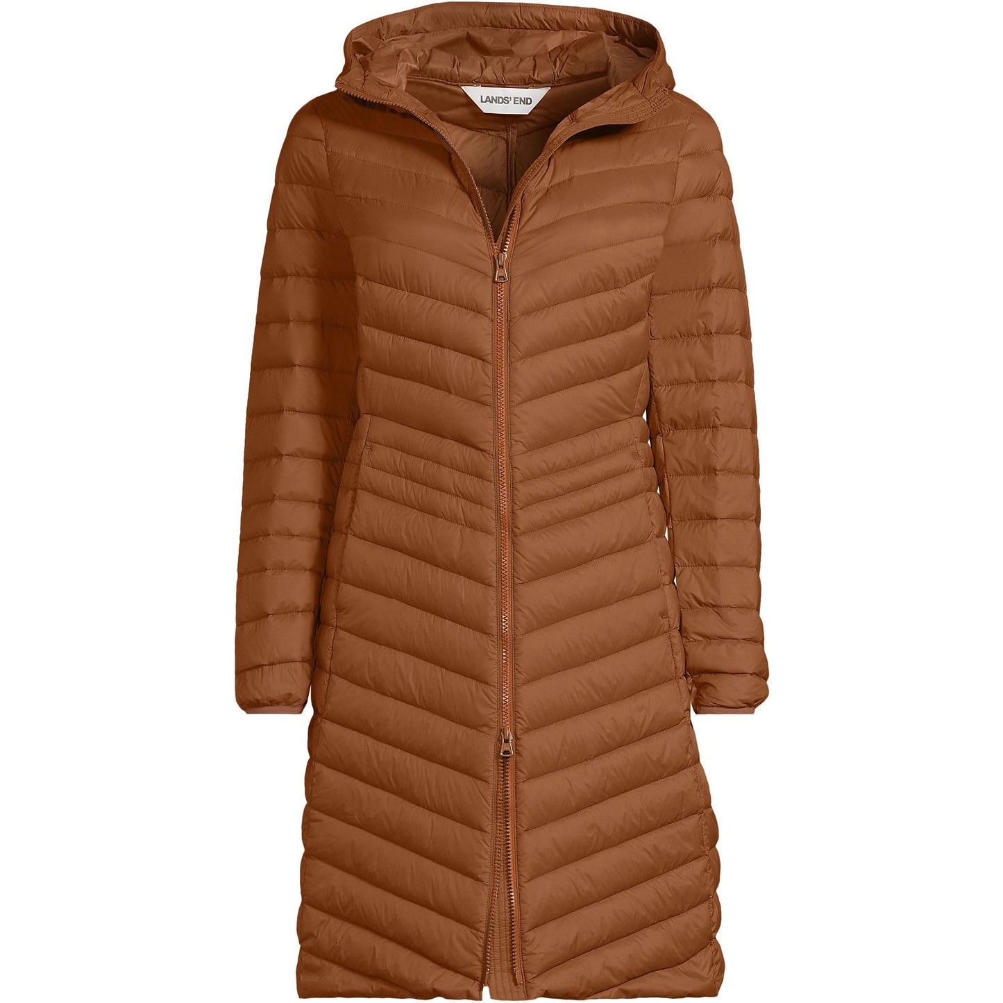 Lands' End Womens Packable Chevron Wanderweight Down Coat Rich Ginger Brown Tall Medium