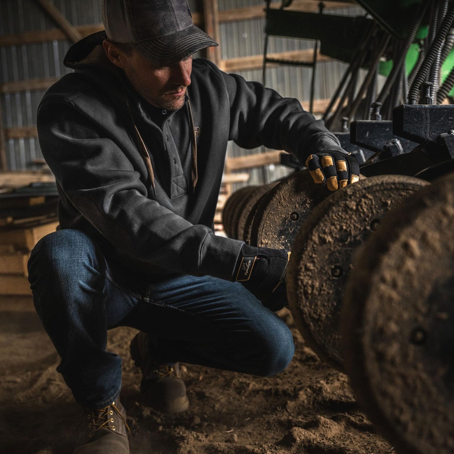 Legendary Whitetails Men's Tall Size Hoodie Quarter Zip Quilted Sweatshirt Double Layered Lined Hood, Charcoal