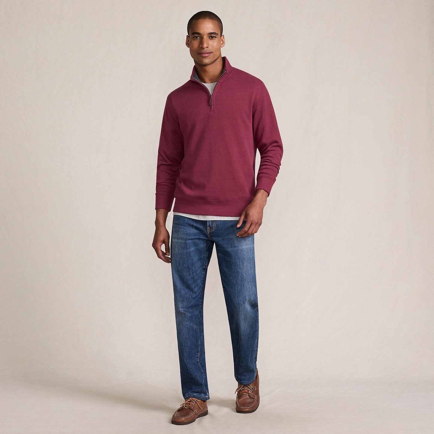 Lands' End Mens Bedford Rib Quarter Zip Sweater Burgundy Spritz Tall XX-Large