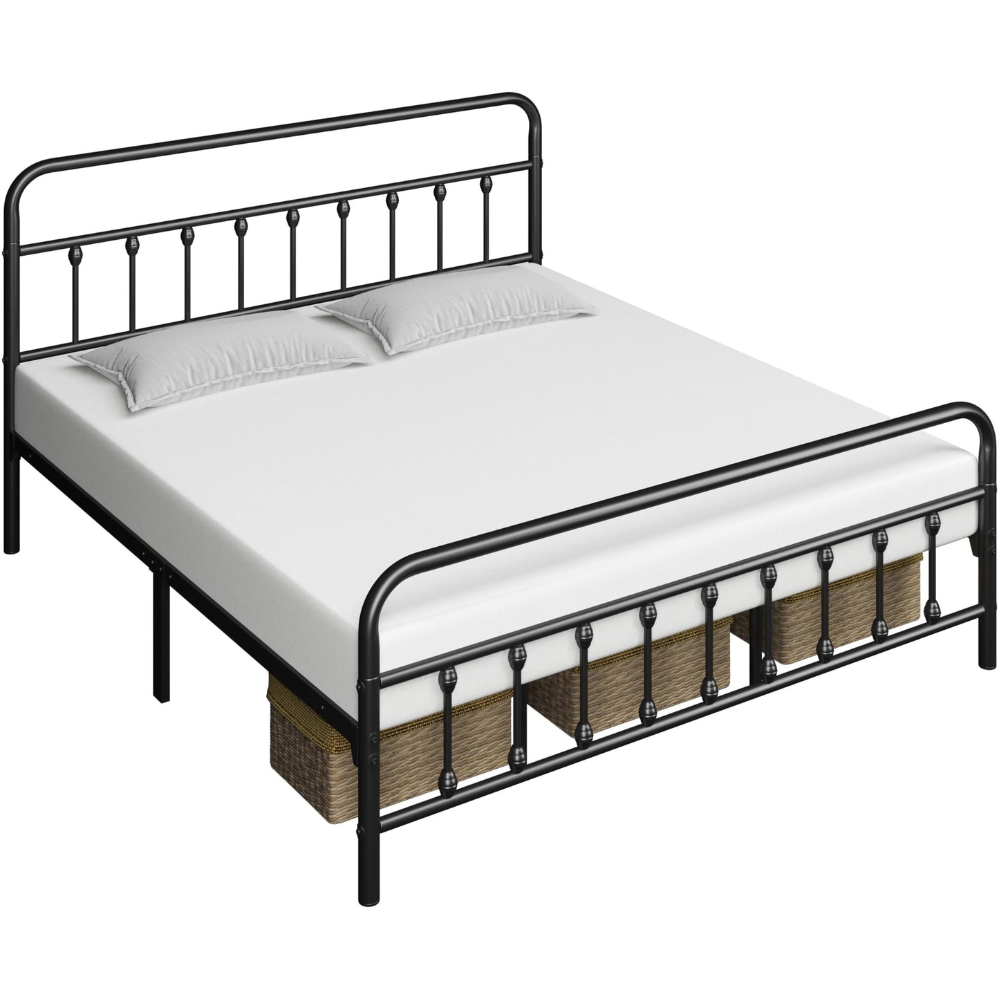 Yaheetech Classic Metal Platform Bed Frame Mattress Foundation with Victorian Style Iron-Art Headboard/Footboard/Under Bed Storage/No Box Spring Needed/California King Size Black