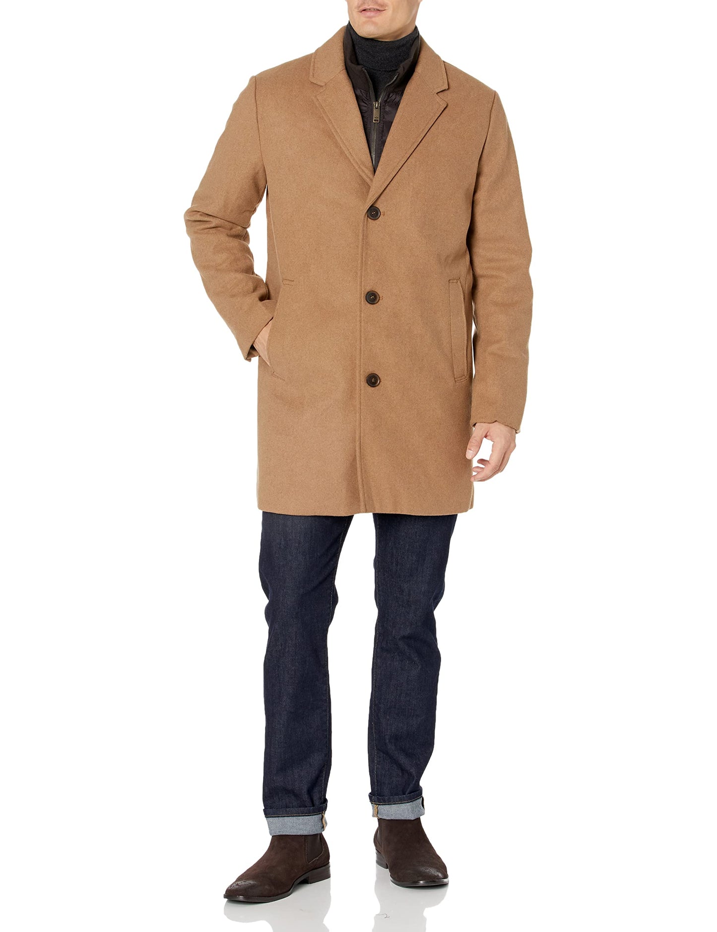 Dockers Men's Henry Wool Blend Top Coat (Regular and Big Sizes), Camel, Large Tall