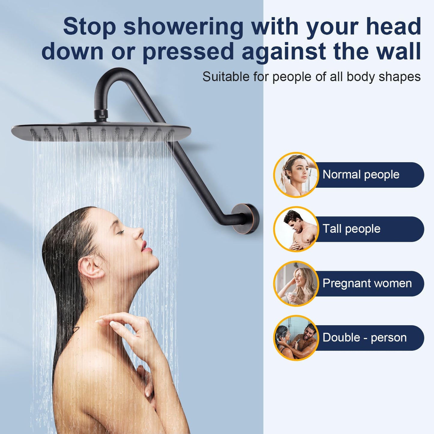 Uvish 17" Shower Head Riser Pipe, Stainless Steel High Rise Long Neck Shower Head Arm Extender for Rain Shower Head, Standard 1/2" Connection, Oil Rubbed Bronze