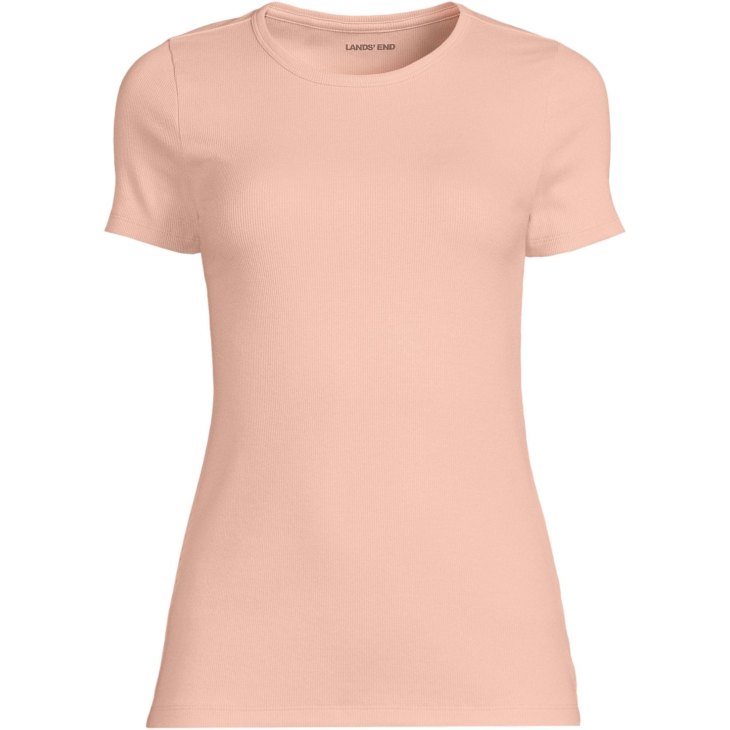 Lands' End Womens Short Sleeve Micro Rib Crew Tinted Peach Tall X-Large