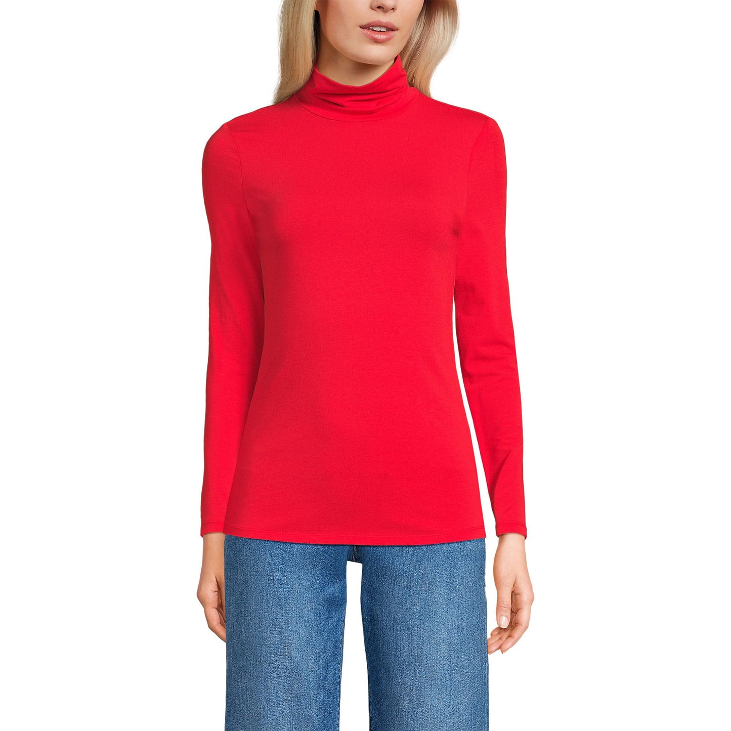 Lands' End Womens Long Sleeve Shaped LWCM Turtleneck Compass Red Tall X-Large