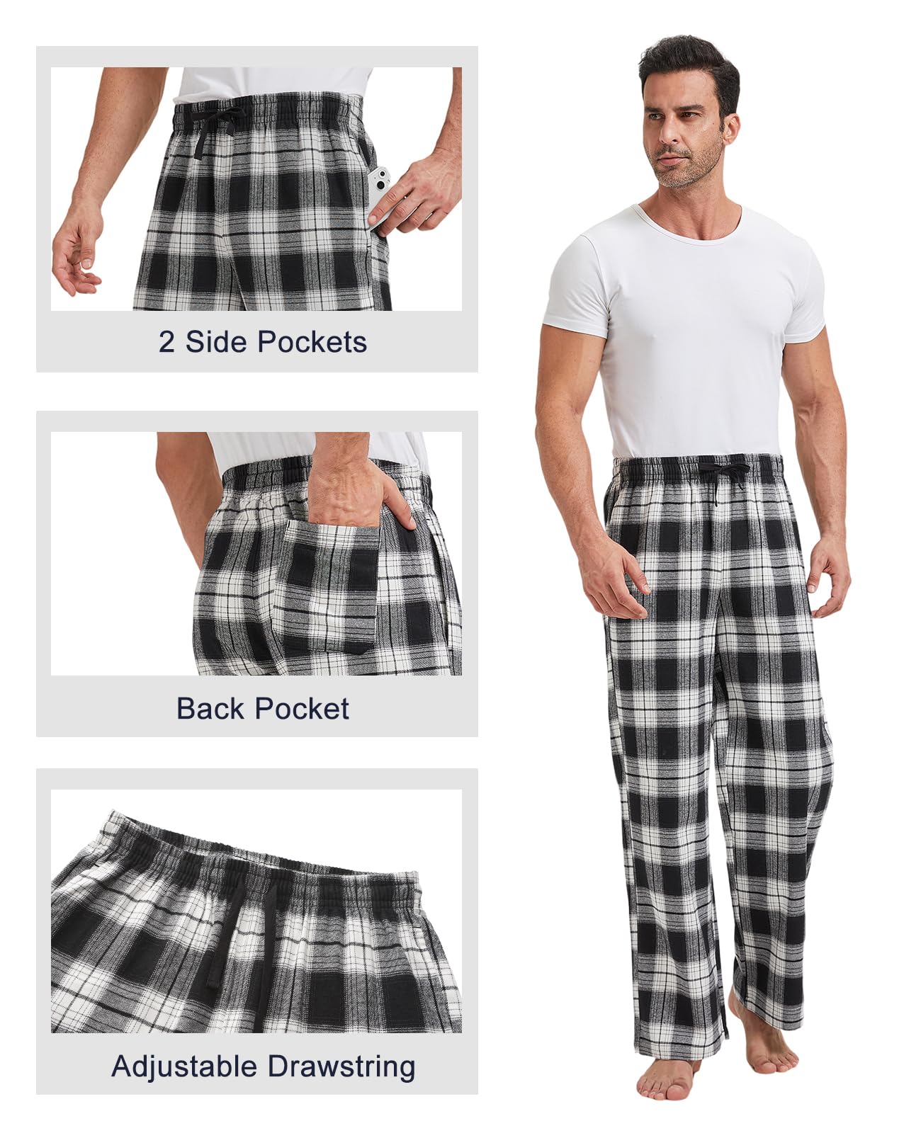 TTZ 34/36 Inseam Mens Tall Pajama Pants 100% Cotton Pj Lounge Sleep Pants for Tall Men-2XLT