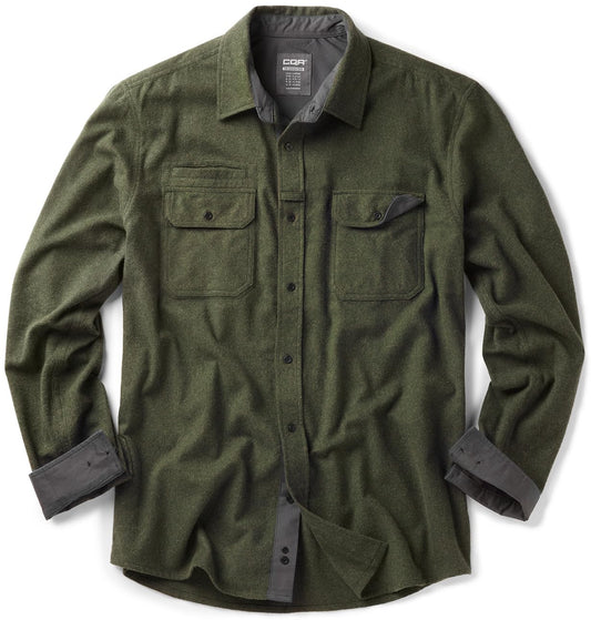 CQR Men's Flannel Button Down Shirts, Soft Cotton Plaid Long Sleeve Tactical Work Shirt, Warm Outdoor Essential with Pocket, Stealth Hunter Green, X-Large Tall