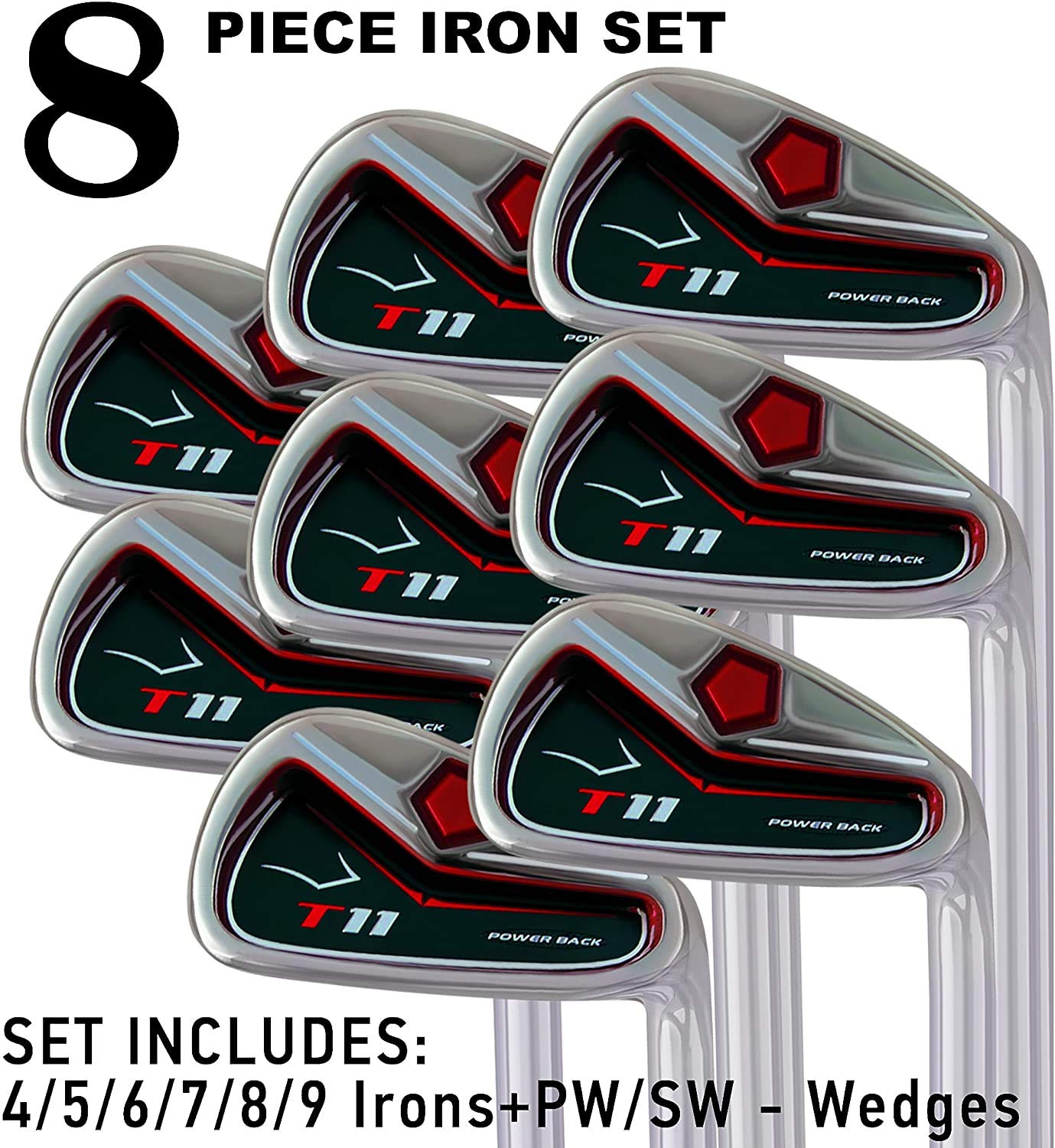 Big Tall Extra Custom Made Long XL XXL Irons Golf Clubs Power Back T11 +2" Iron Set: 4, 5, 6, 7, 8, 9, Pw + Free Sw (Matching Sand Wedge)