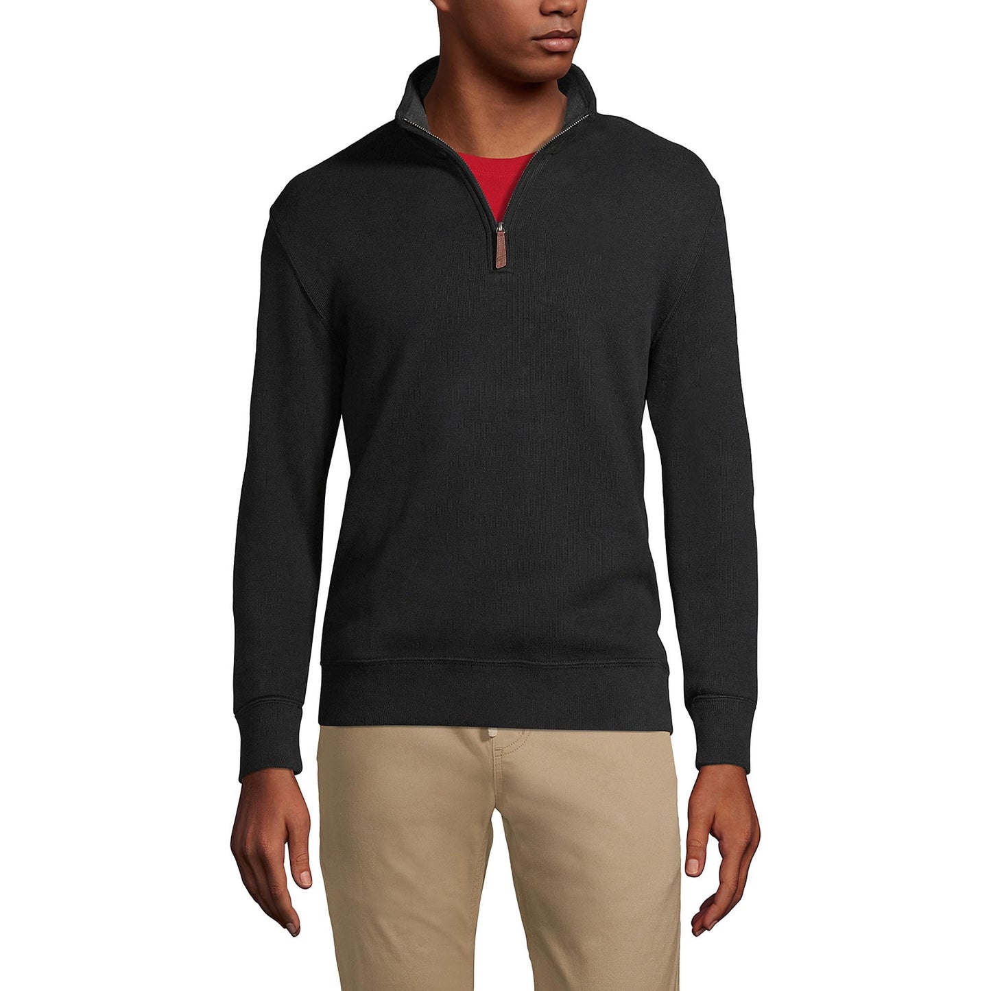 Lands' End Mens Bedford Rib Quarter Zip Sweater Black Big and Tall 4xlt