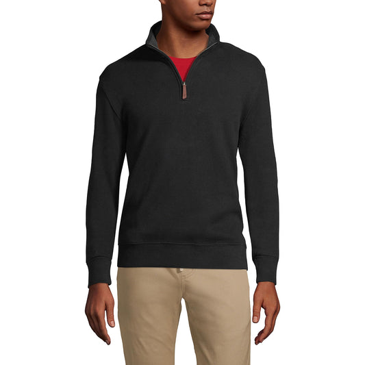 Lands' End Mens Bedford Rib Quarter Zip Sweater Black Big and Tall 4xlt