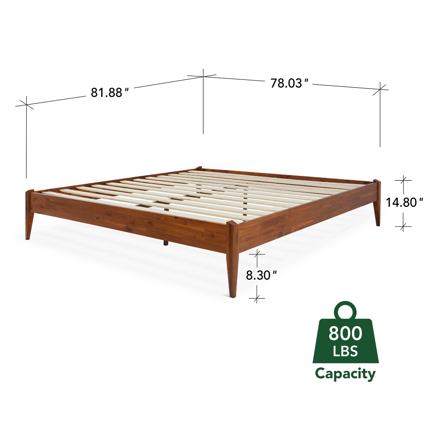Bme Dinkee King Bed Frame Wood 15 Inch - Solid Wood Platform Bed Frame - Japanese Joinery Bed - Modern & Minimalist Style - Wood Slat Support - Easy Assembly - No Box Spring Needed - Caramel