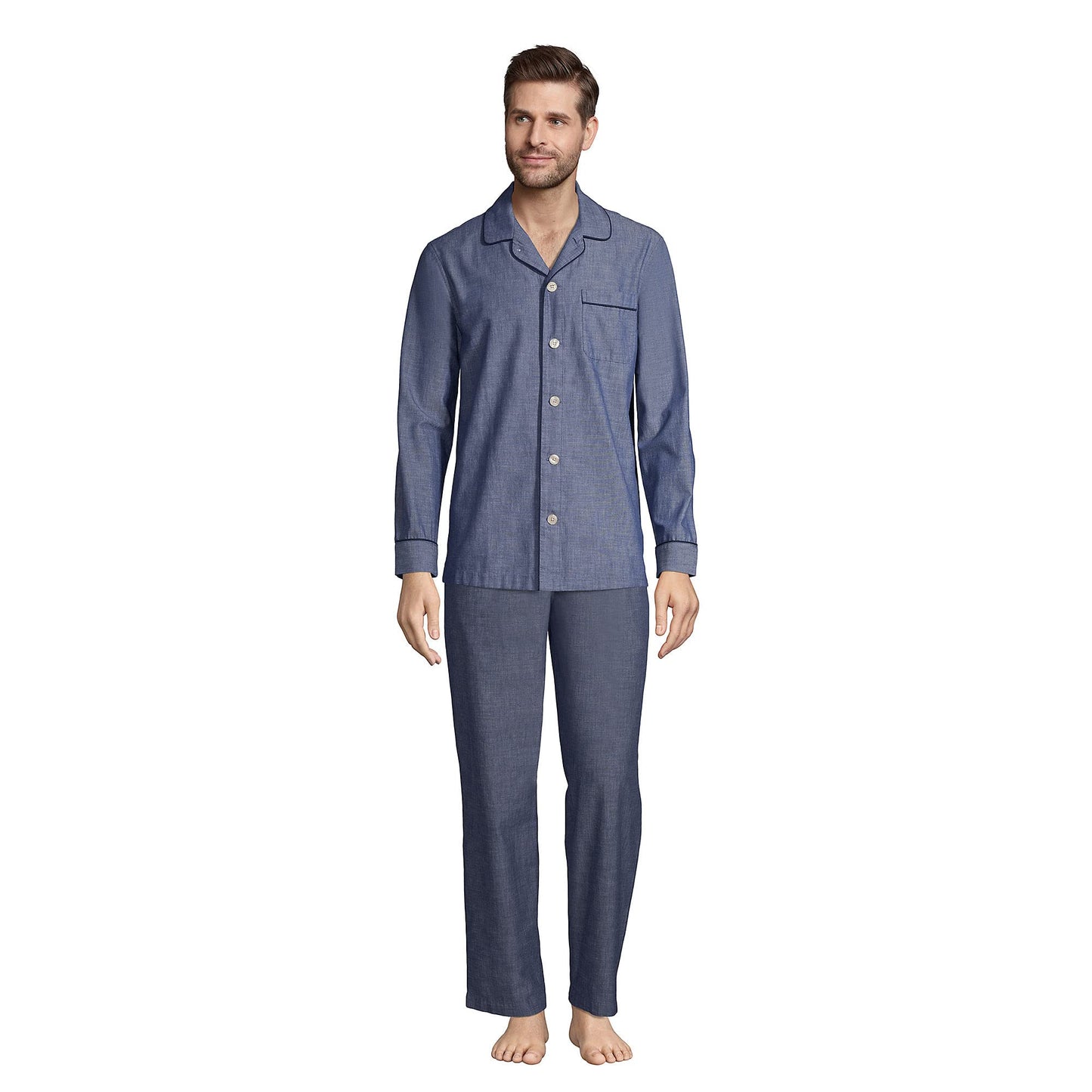 Lands' End Mens Essential Pajama Shirt Medium Indigo Chambray Tall XX-Large