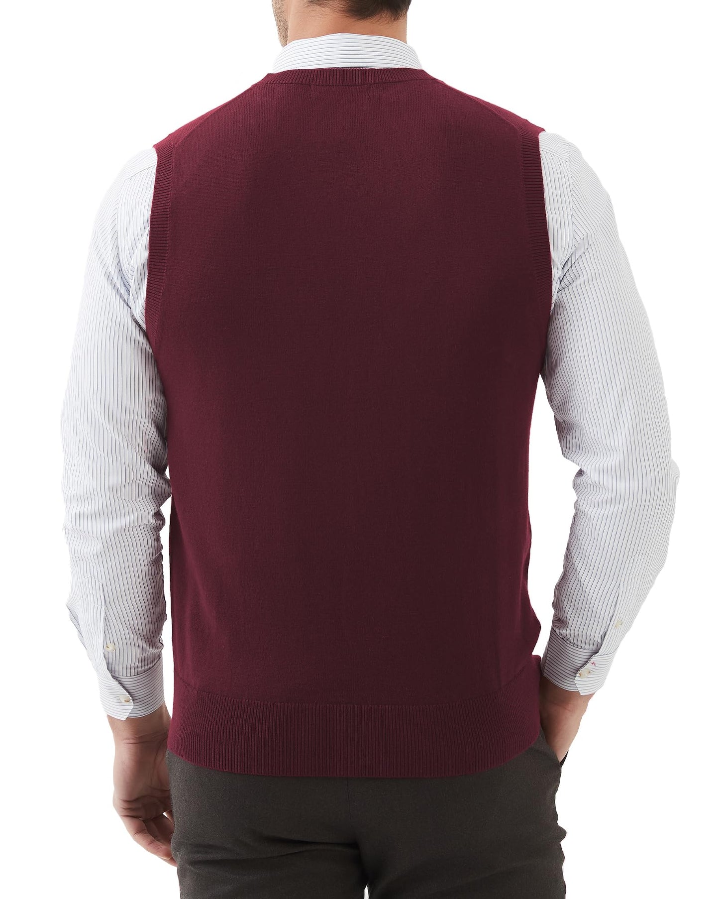 Kallspin Men's Big & Tall Wool Blended Vest Sweater Relaxed Fit V Neck Sleeveless Knitted Pullover (Burgundy L-Tall)