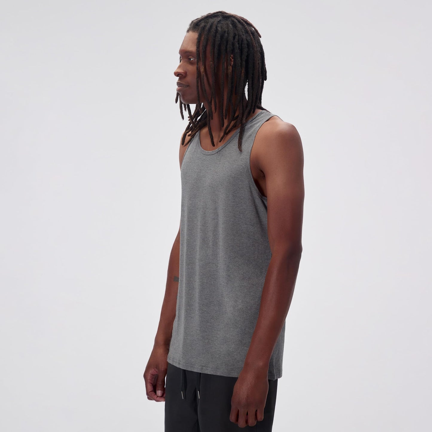 Men's Tall Slim-Fit Orginal Tank Top Shirt, Soft Polyester Blend Long Tee (Tall, Small, Sand Gray)