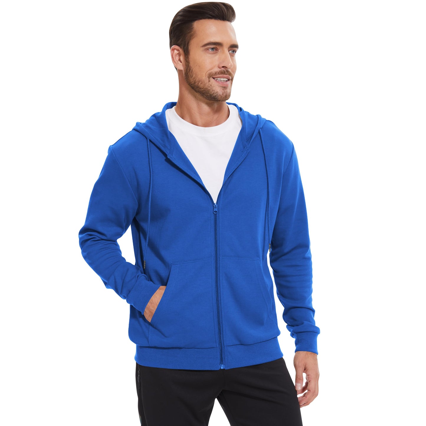 LETAOTAO Lightweight Hoodie Men Zip Up Hooded Sweatshirt Thin Slim Fit Jacket Available in Regular & Tall Sizes（Blue，Tall-3XL）