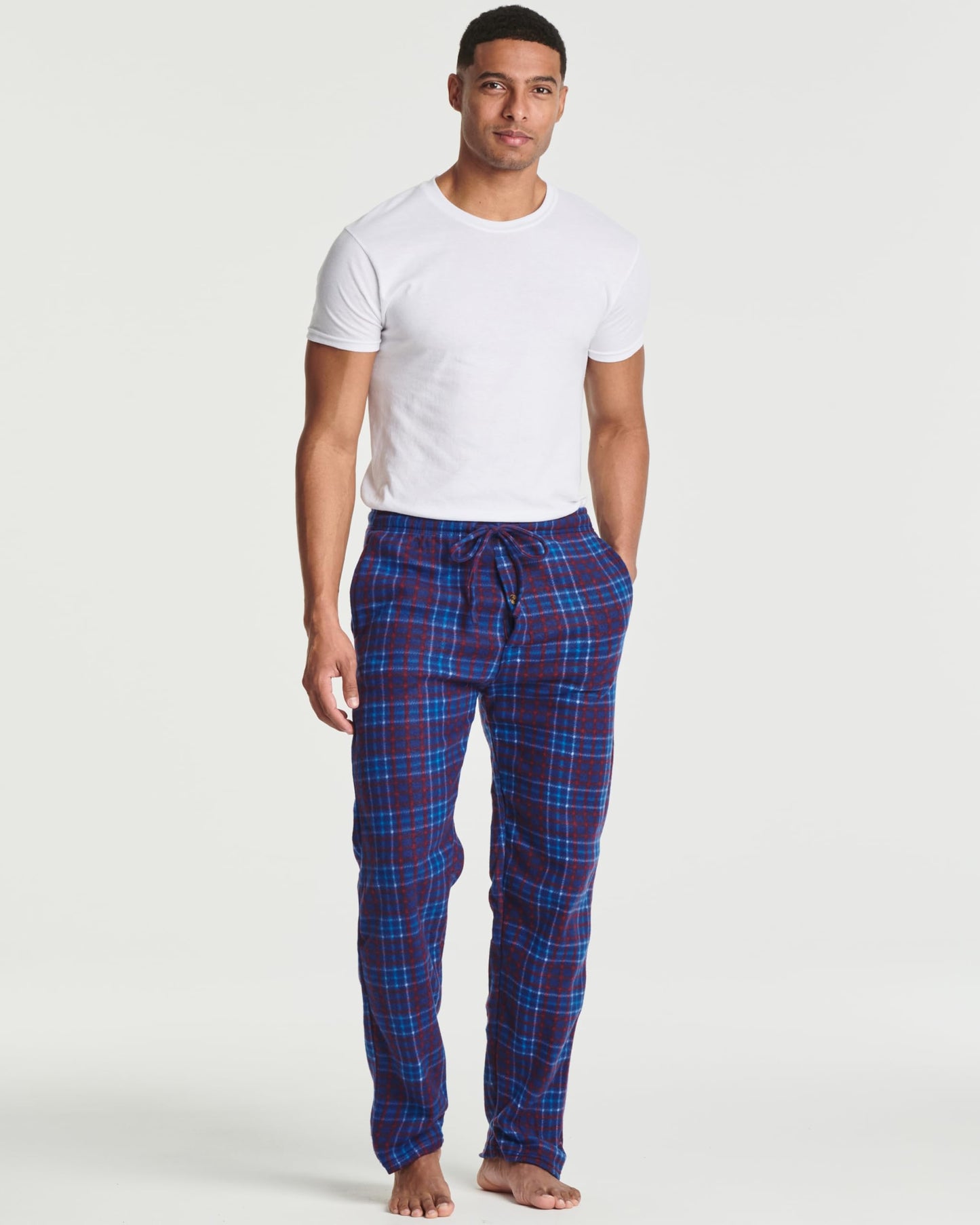 Real Essentials 3 Pack: Mens Fleece Plaid Pajama Pants - Lounge Pajama Bottoms - Set 5, 5X Tall