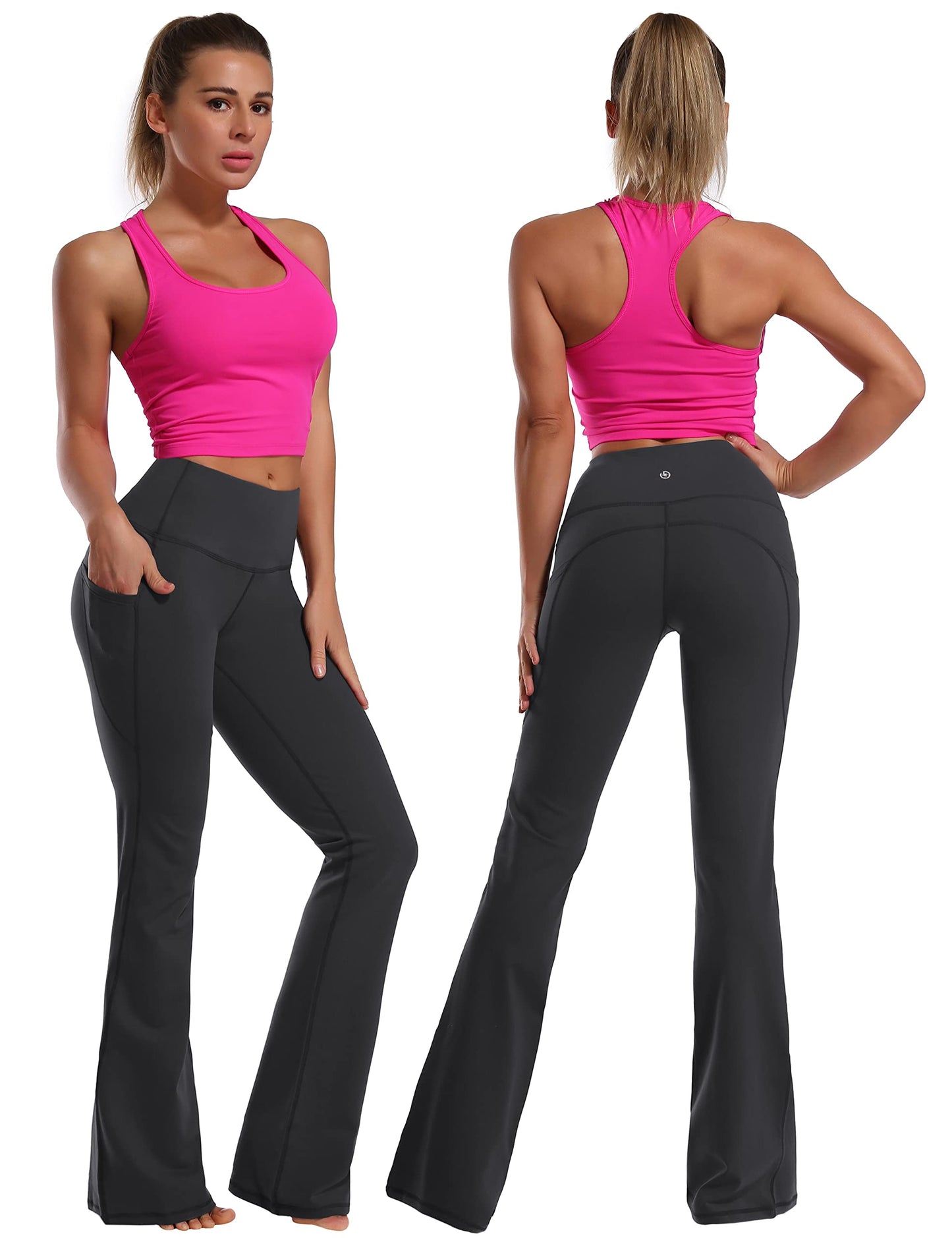 BUBBLELIME 29"/31"/33"/35" 4 Styles Women's Bootcut Yoga Pants Tummy Control - Side Pockets_SHADOWCHARCOAL S_35" Inseam