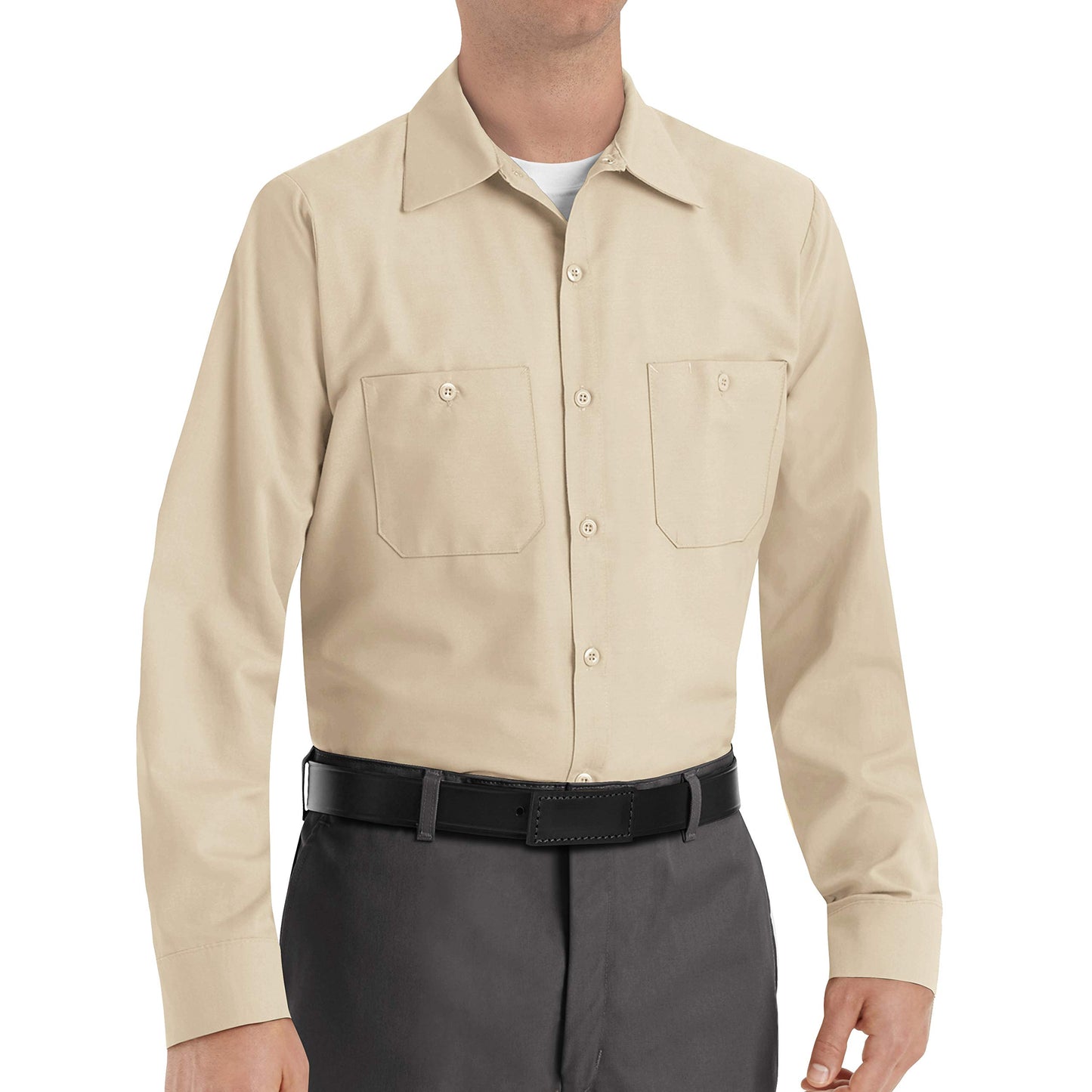 Red Kap Men's Size Industrial Work Shirt, Regular Fit, Long Sleeve, Light Tan, 2X-Large/Tall