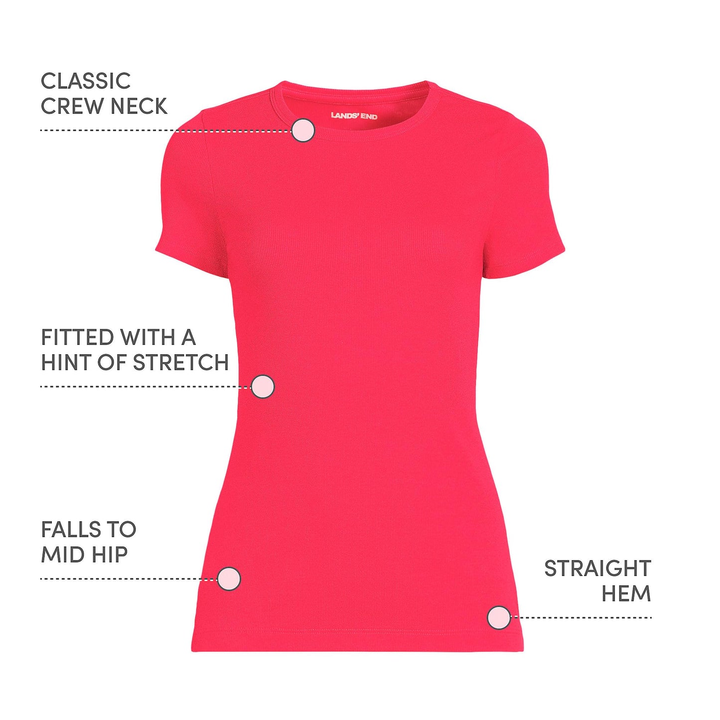 Lands' End Womens Short Sleeve Micro Rib Crew Berry Rouge Tall Small