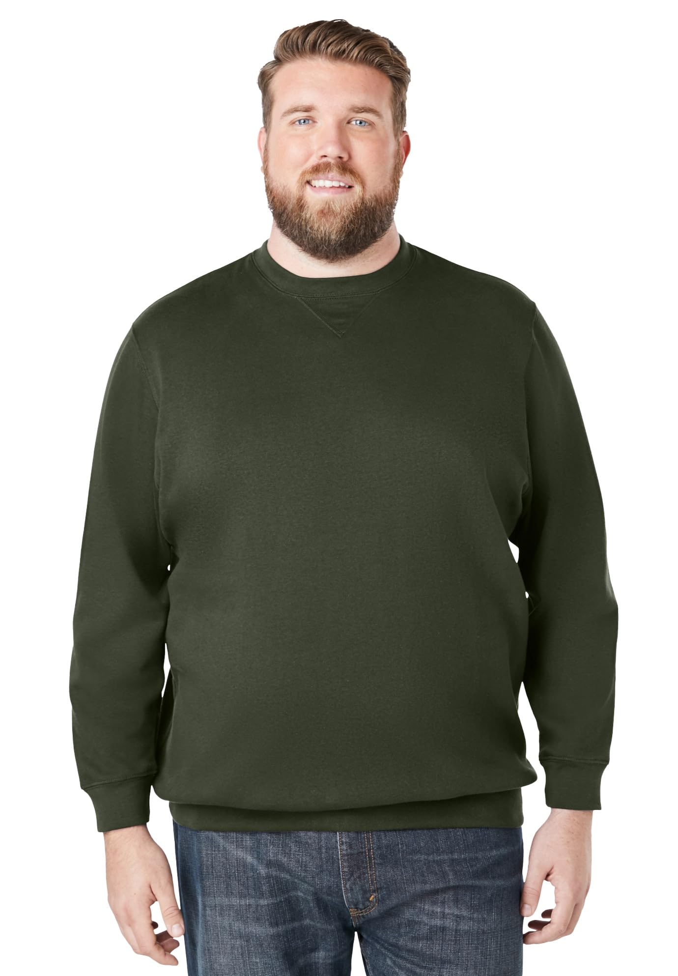 KingSize Men's Big & Tall Fleece Crewneck Sweatshirt - 4XL, Deep Olive
