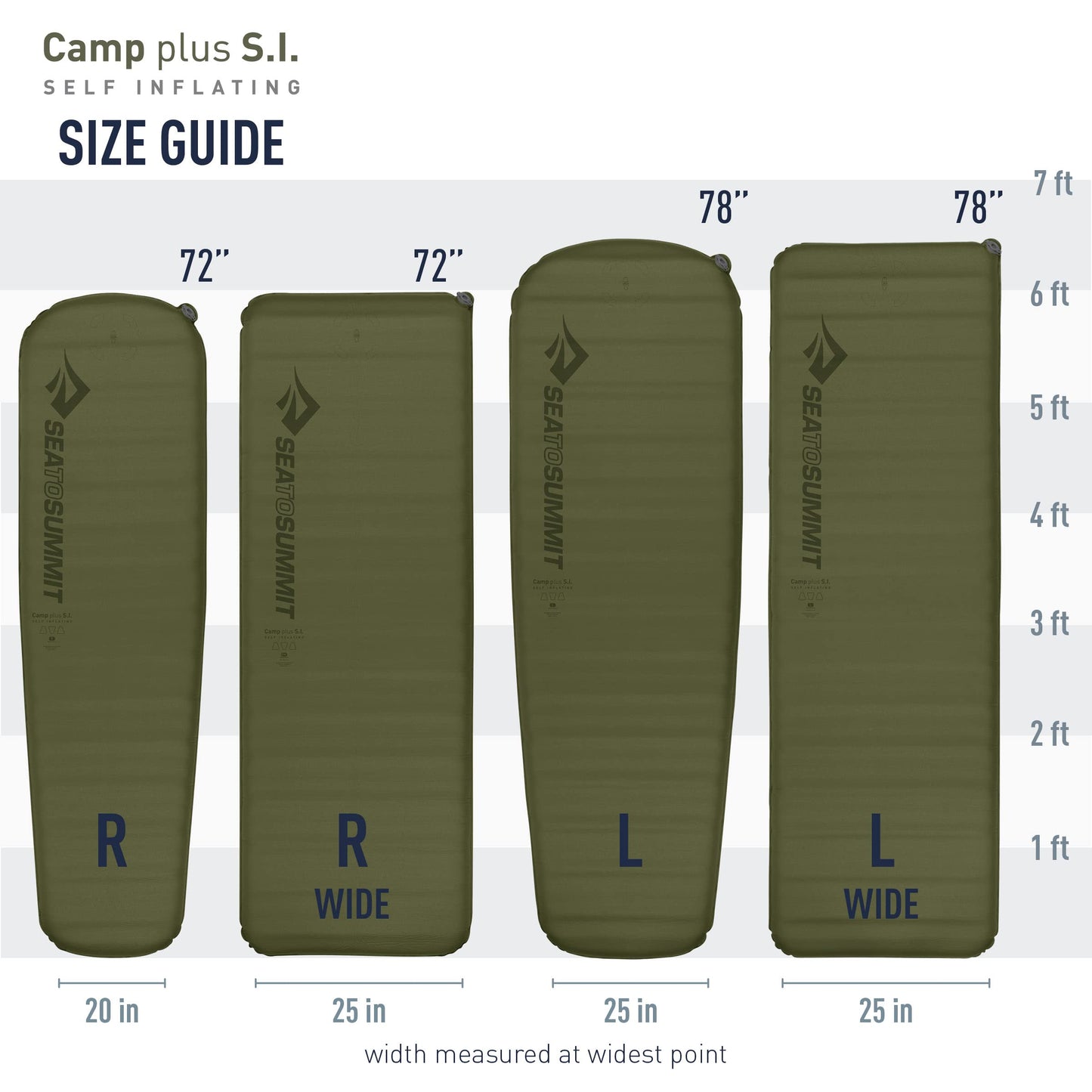 Sea to Summit Camp Plus Self-Inflating Foam Sleeping Mat for Camping, Rectangular - Large (79 x 25 x 3 inches)