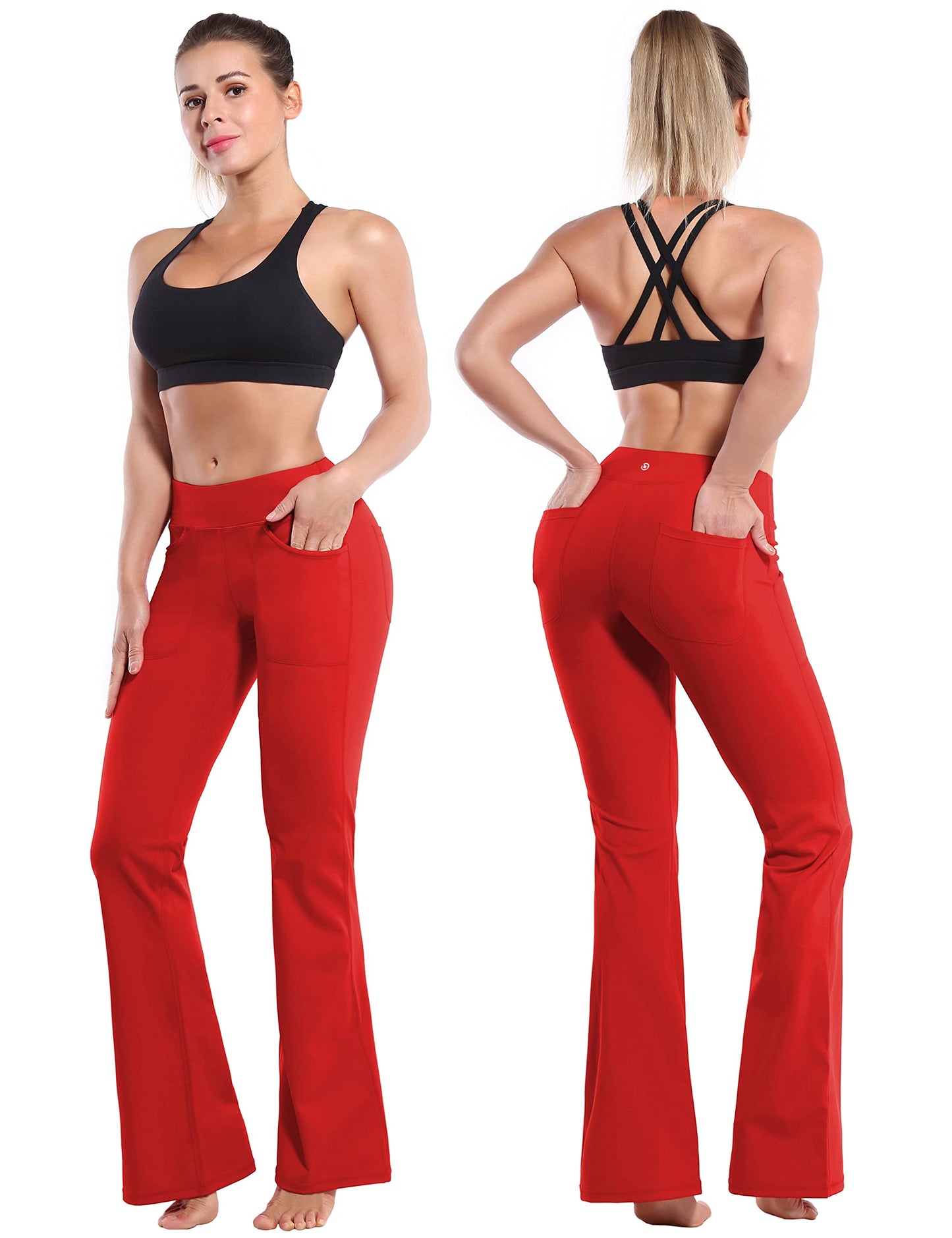 BUBBLELIME 29"/31"/33"/35" 4 Styles Women's High Waist Bootcut Yoga Pants - Out Pockets_Scarlet XL-35 Inseam