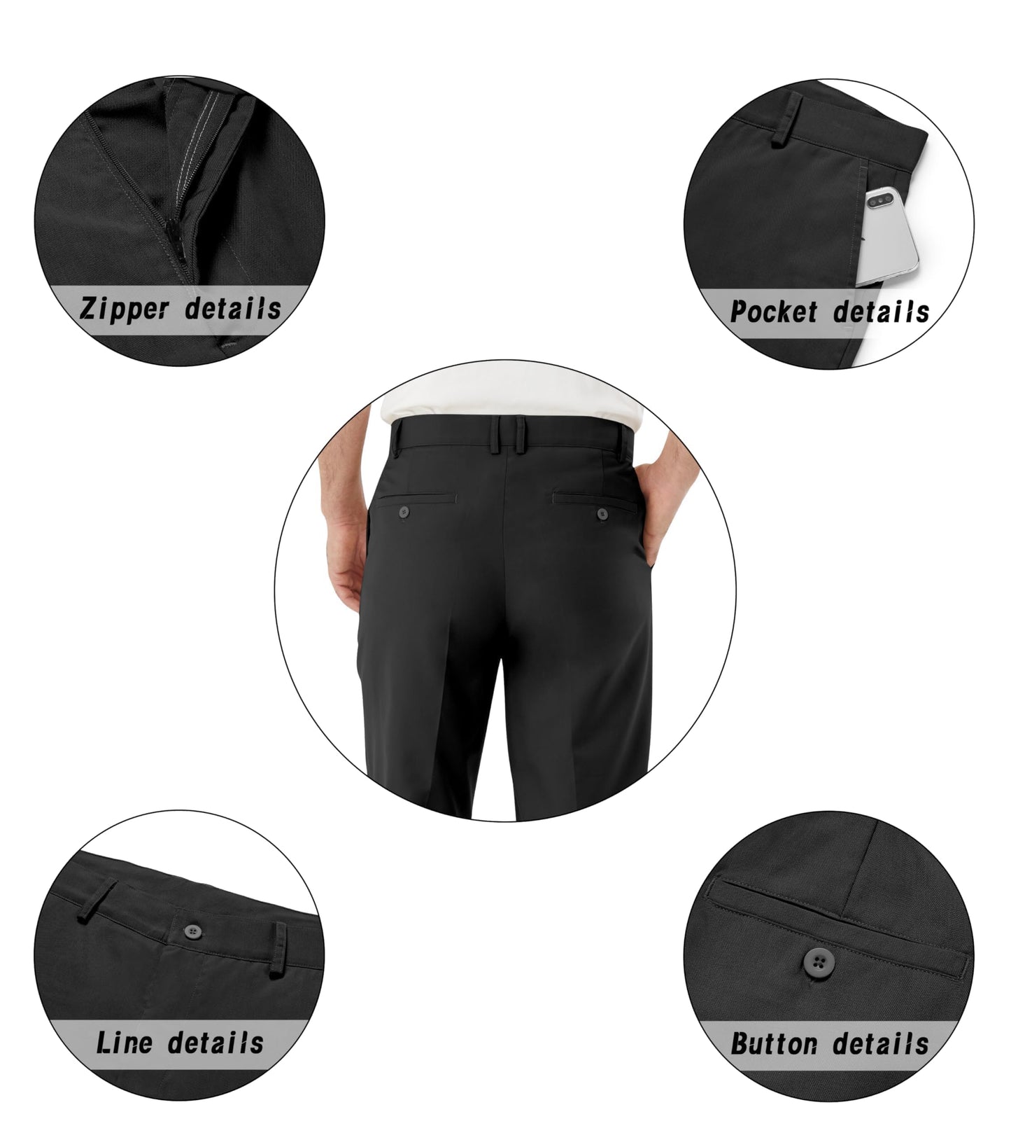 Men's Tall Classic Fit Flex Flat Front Dress Pants Formal Pants for Business & Office Black
