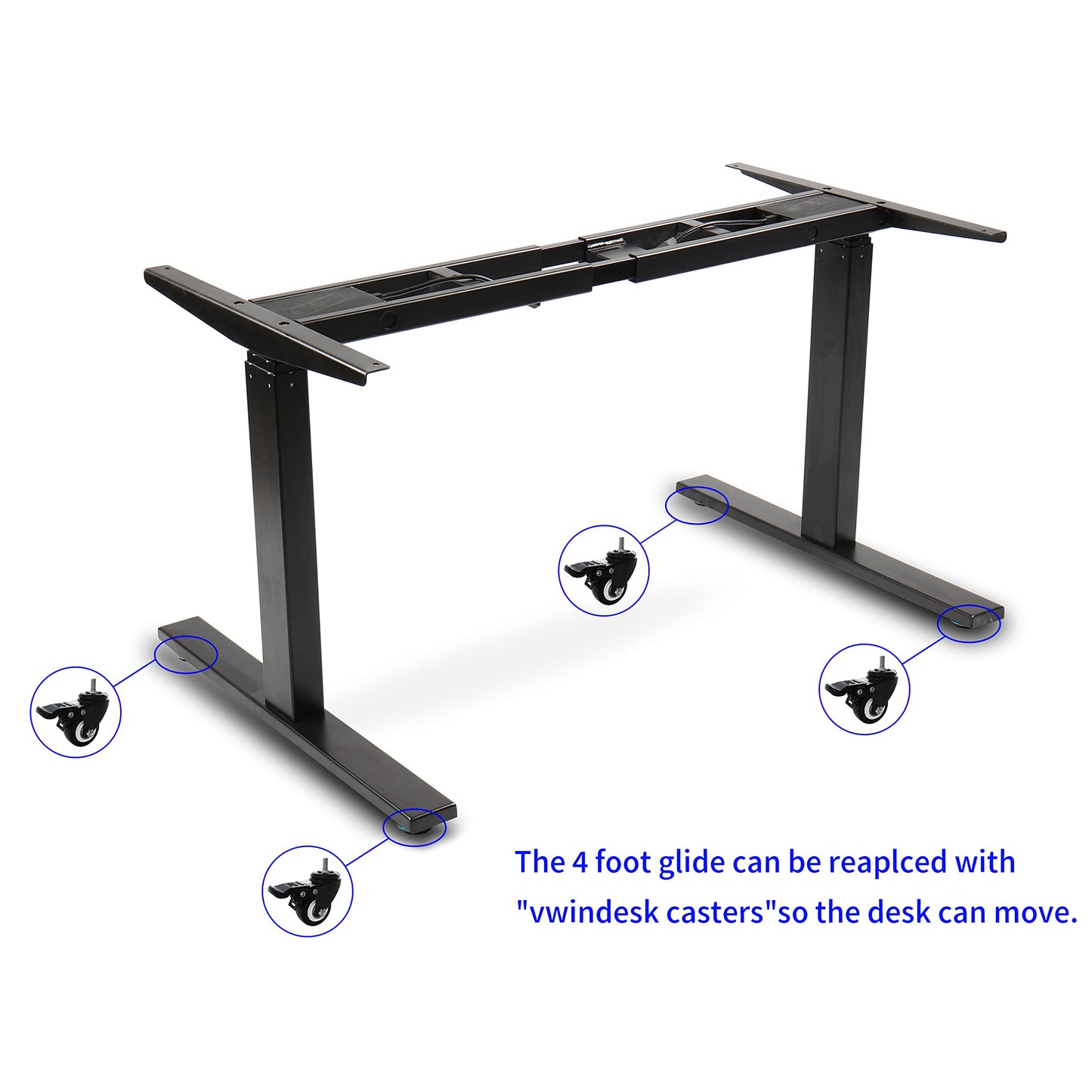 VWINDESK VJ201-S3 Electric Height Adjustable Sitting Standing Desk Frame Only/Sit Stand - Dual Motors 3 Segment Motorized Desk Base Only,Black - 49.2" Max Height