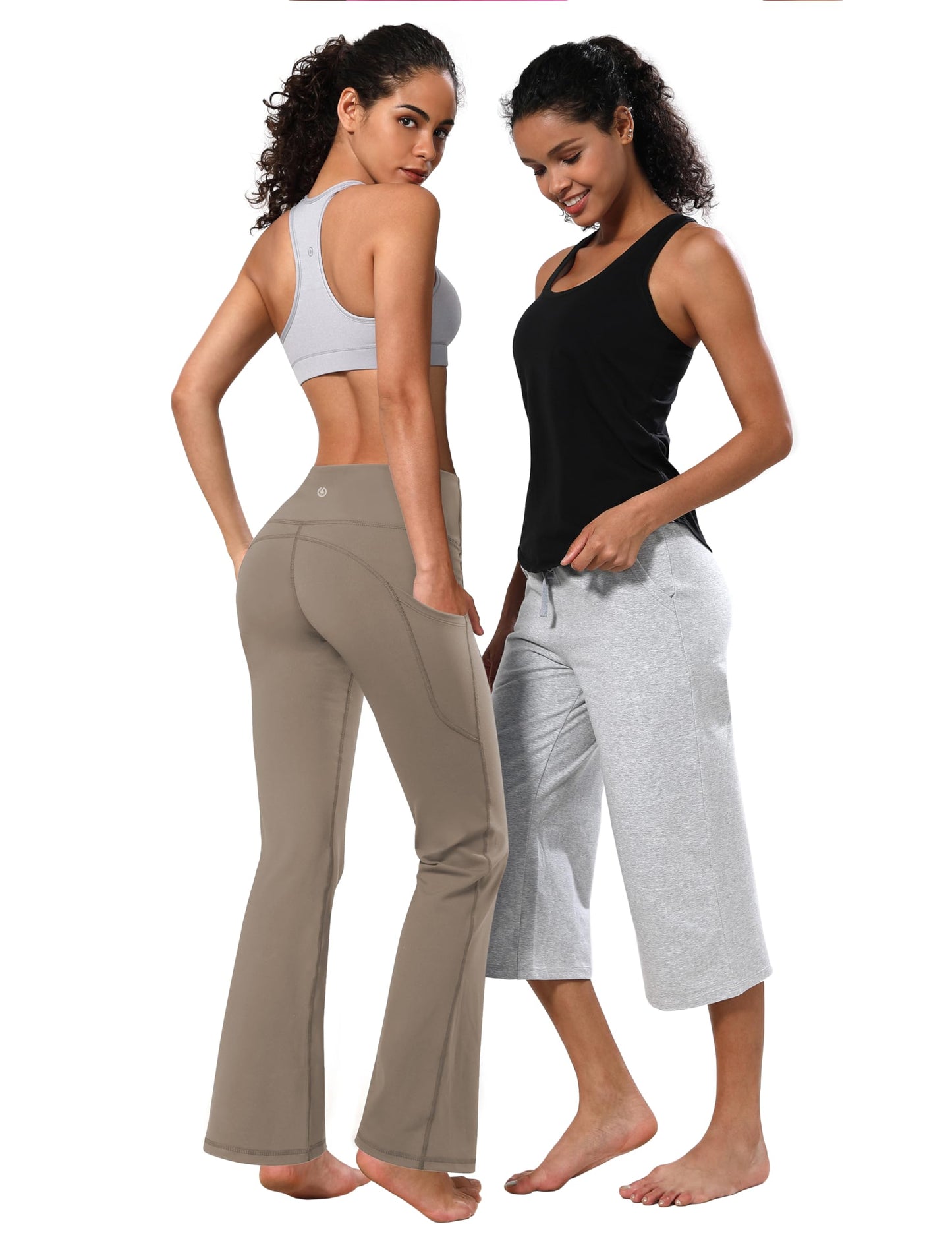 BUBBLELIME 29"/31"/33"/35" 4 Styles Women's Bootcut Yoga Pants Tummy Control - Side Pockets_Dark_Khaki M_35" Inseam