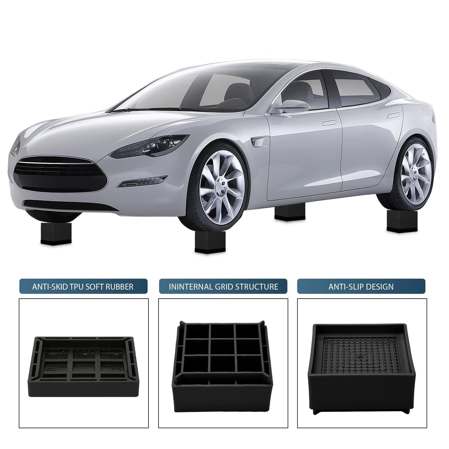 Yunnix Bed Risers 3 inch Heavy Duty Furniture Risers Adjustable Desk Risers for Desk Sofa Table Legs Risers up to 10000 lbs - (4 Piece Set, Black)