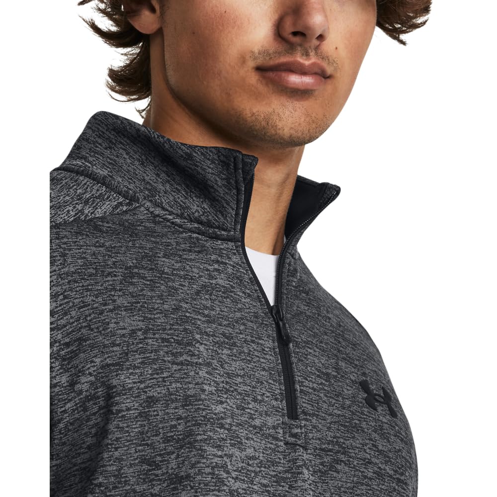 Under Armour mens Armour Fleece Twist Quarter Zip, (001) Black / / Black, Small Tall