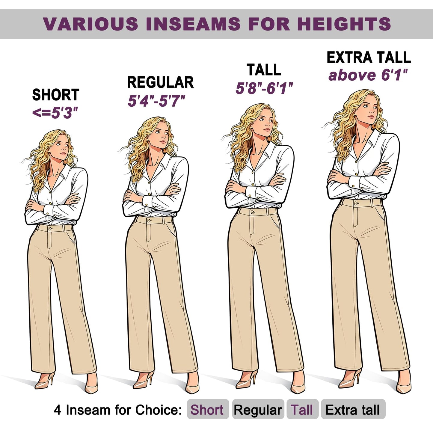 iChosy Womens High Waist Wide Straight Leg Trousers Casual Slacks Dress Pants with Pockets Khaki 10 Tall