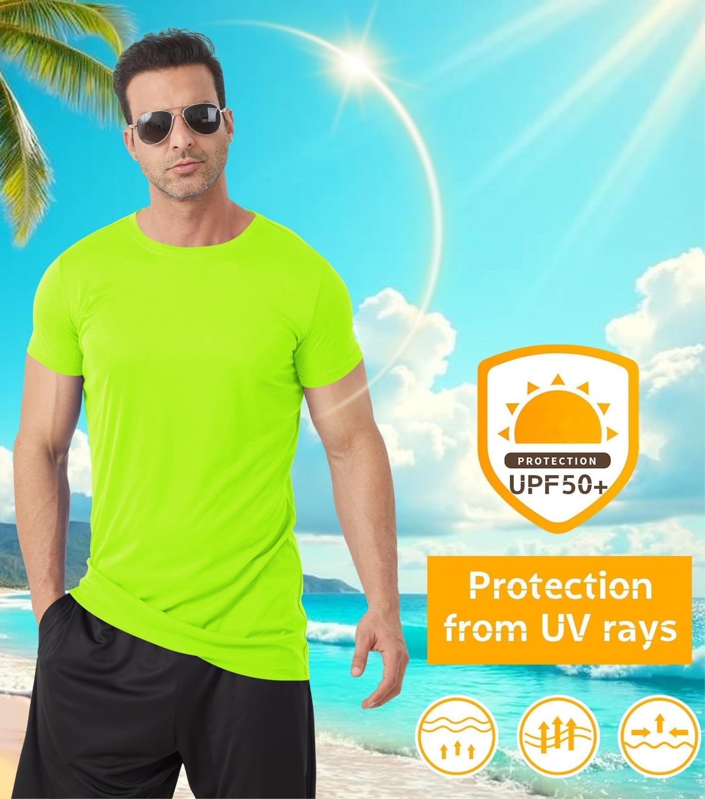 Idtswch Men's Tall T-Shirt Rash Guard UPF 50+ T-Shirt Quick Dry Swim Water Top Tee Short Sleeve Athletic Shirts neon Green-XL