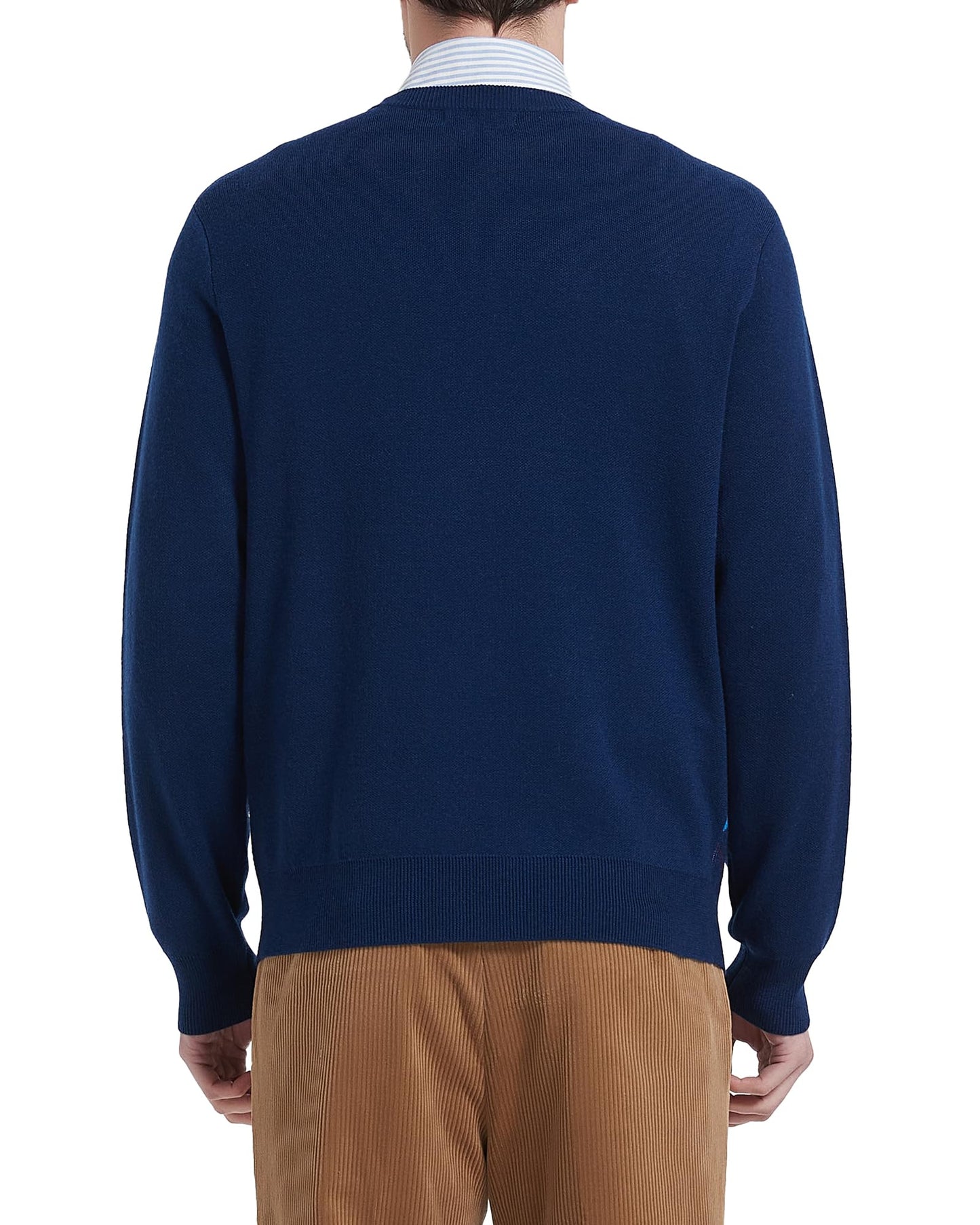 Kallspin Men's Wool Blend Crewneck Sweater Argyle Long Sleeve Pullover Sweater for Casual Or Dressy Wear(Navy Blue,L-Tall)