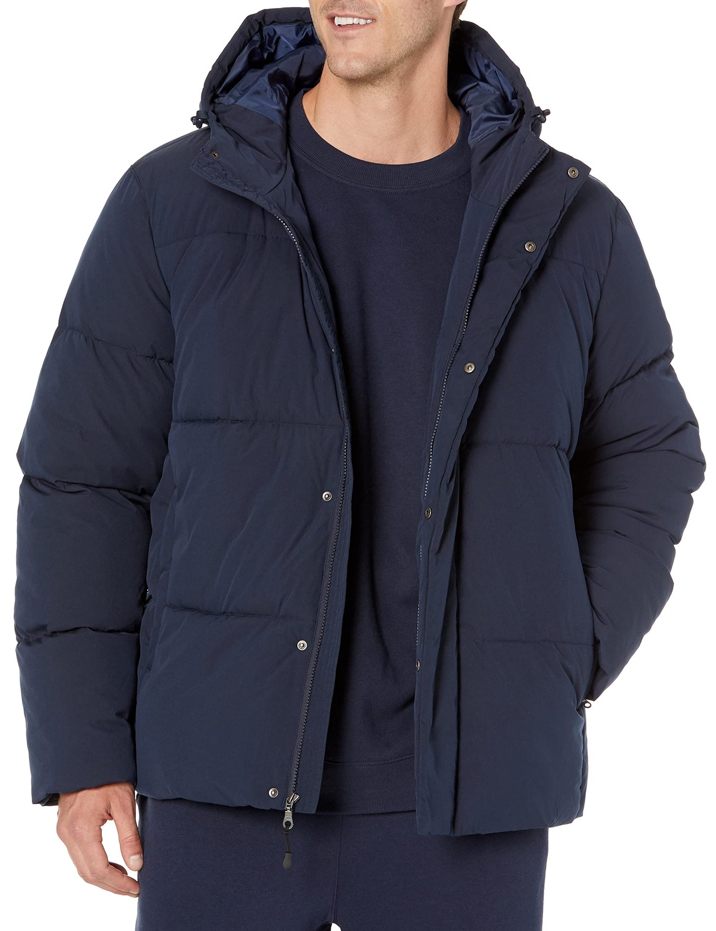 Amazon Essentials Men's Mid-Length Hooded Puffer Coat (Available in Big & Tall), Navy, 6X-Large Big Tall