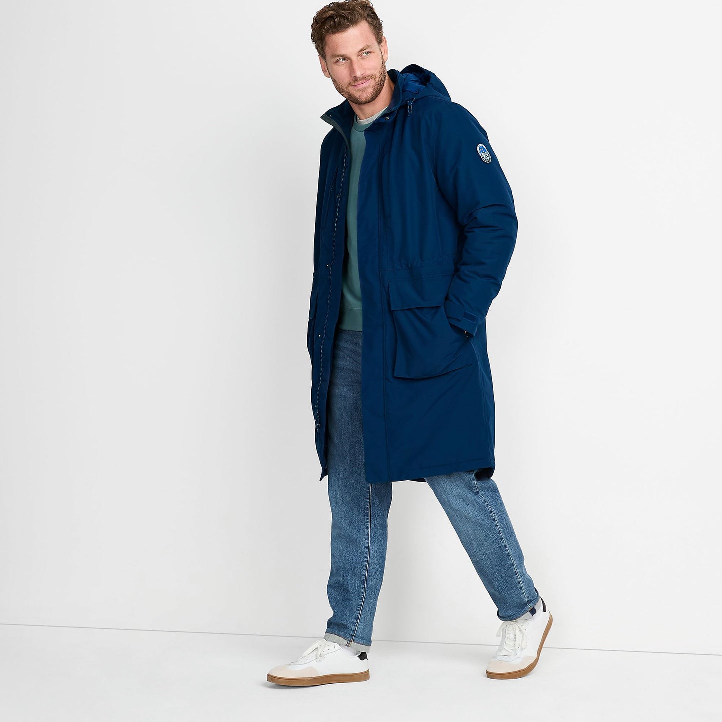 Lands' End Mens Squall Stadium Coat Deep Sea Navy Tall Medium