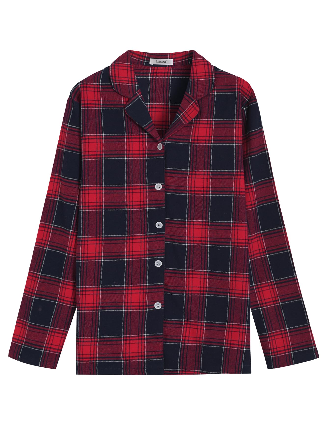 Latuza Women's Tall Flannel Pajama Set Extra Long Button Up Top Pants Pj Set L Red Plaid