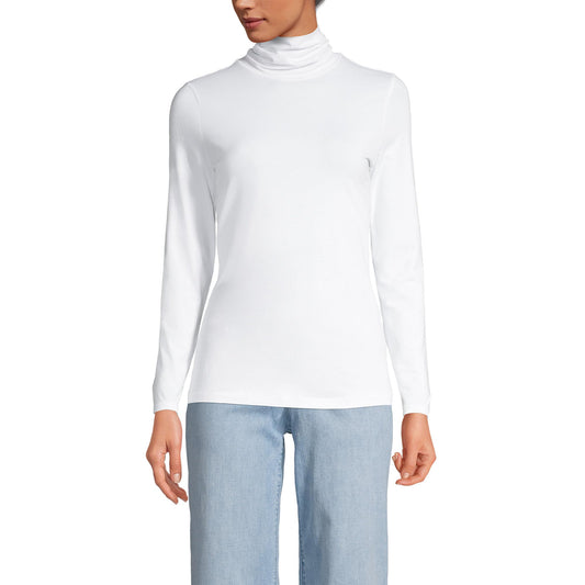 Lands' End Womens Long Sleeve Shaped LWCM Turtleneck White Tall Small