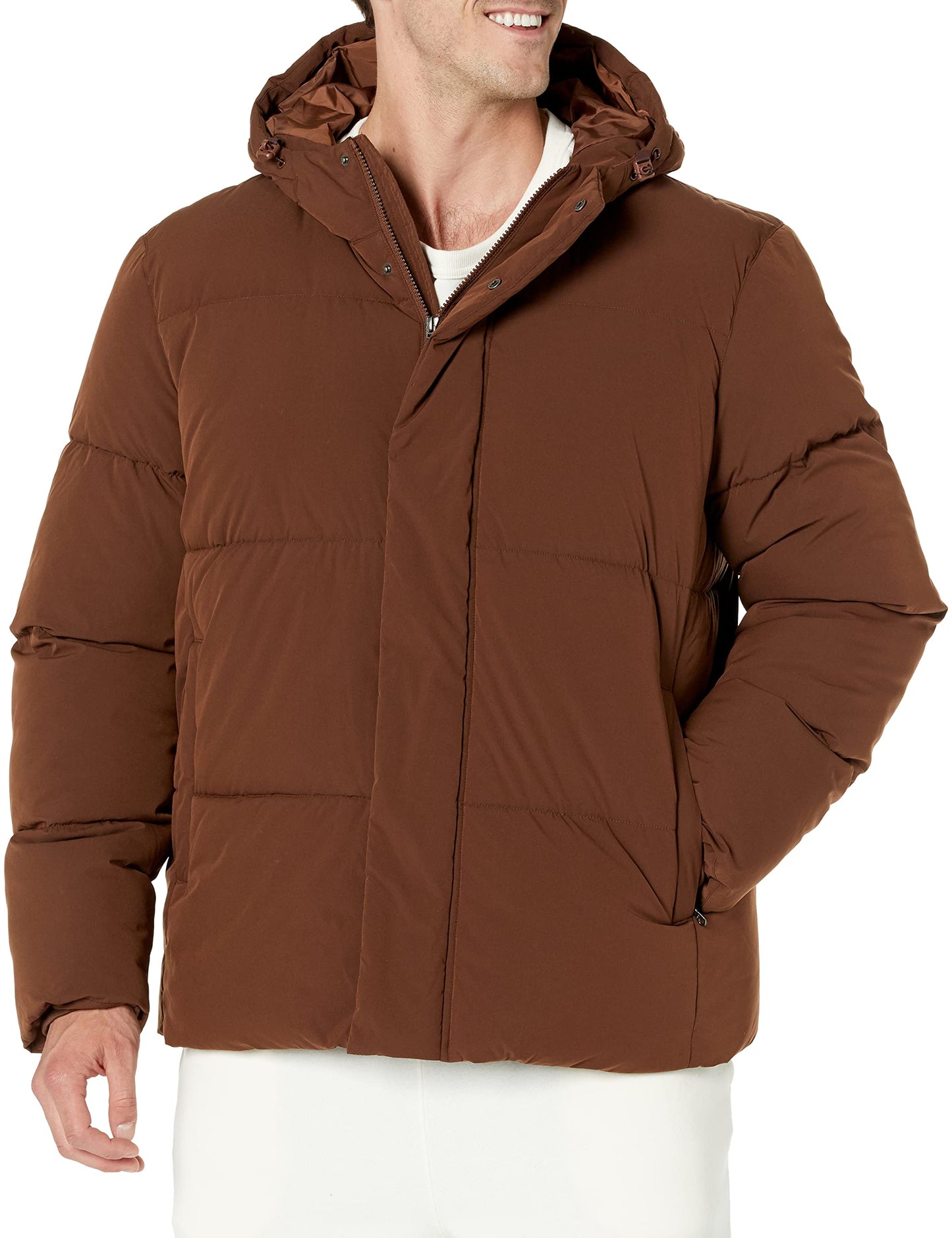 Amazon Essentials Men's Mid-Length Hooded Puffer Coat (Available in Big & Tall), Deep Brown, 3X-Large Big Tall
