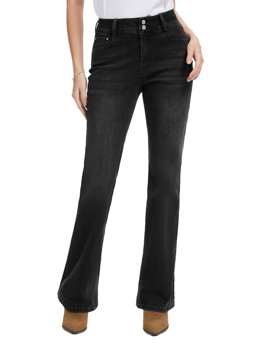 Tallemon Tall Women's Bootcut Jeans Curvy Mid-Rise Stretchy Denim Pants Classic Bell Bottom Trouser,34",Black,16