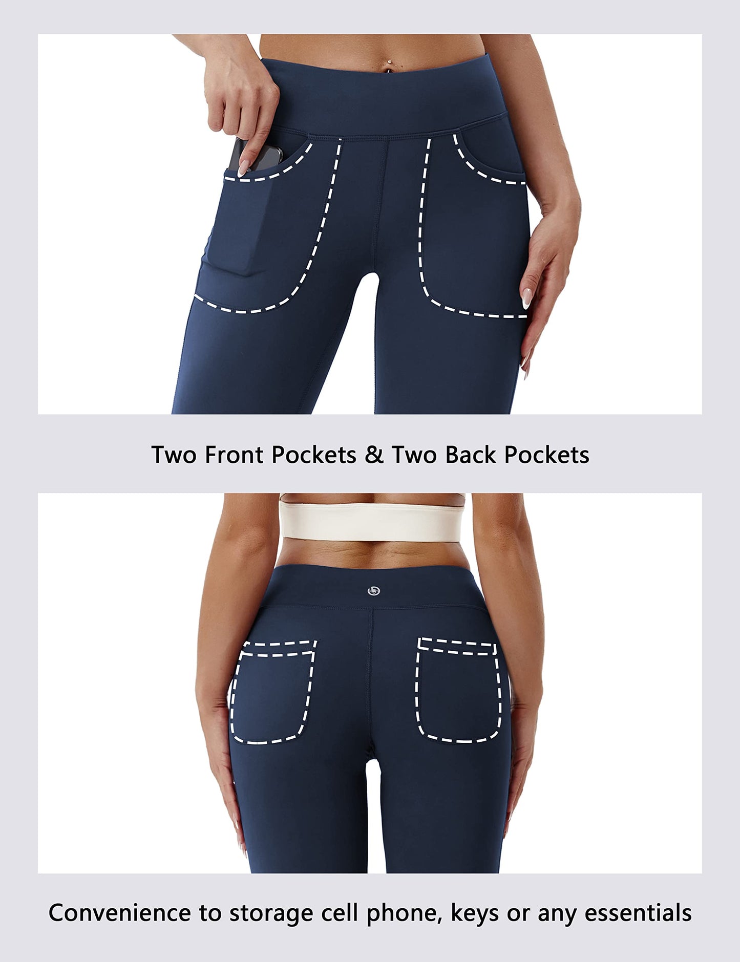 BUBBLELIME 29"/31"/33"/35" 4 Styles Women's High Waist Bootcut Yoga Pants - Out Pockets_DARKNAVY S-35 Inseam(2)