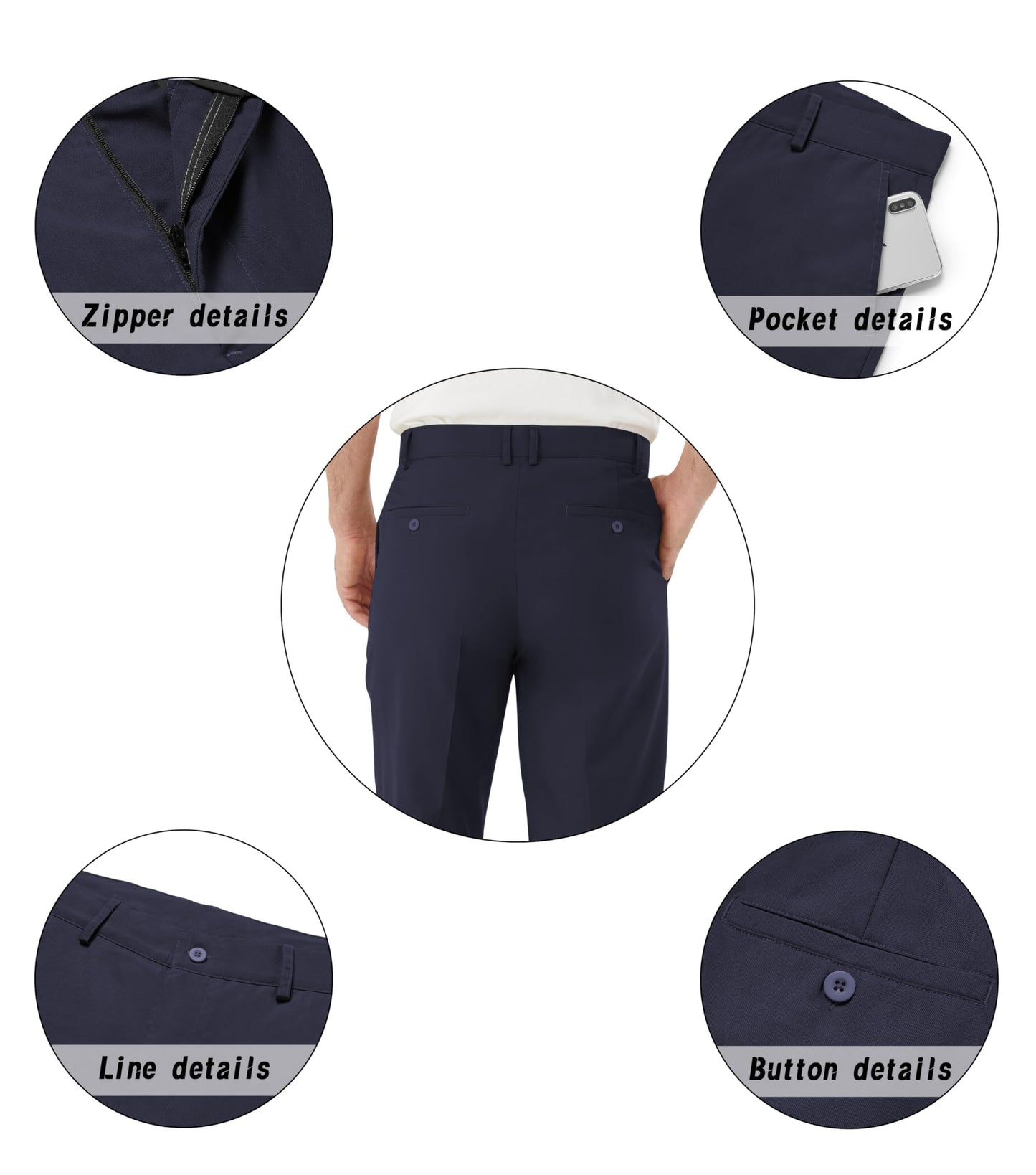 Men's Tall Classic Fit Flex Flat Front Dress Pants Formal Pants for Business & Office Navy