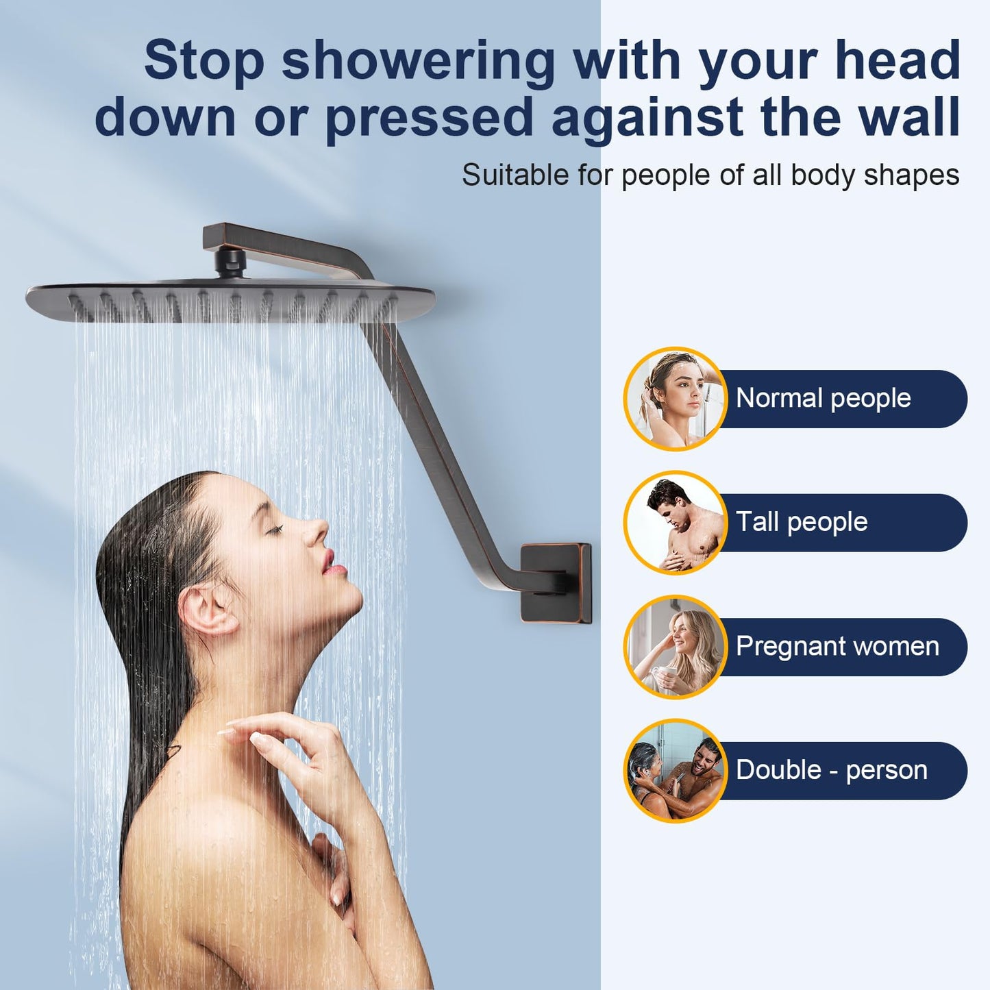 Square Shower Head Extension Arm with Flange, 16.5 Inch Z/S Shaped High Rise Shower Pipe Extender Wall-Mounted for Fixed Bathroom, Shower Head Goose Neck Arm - Extra Long Thread (Oil Rubbed Bronze)